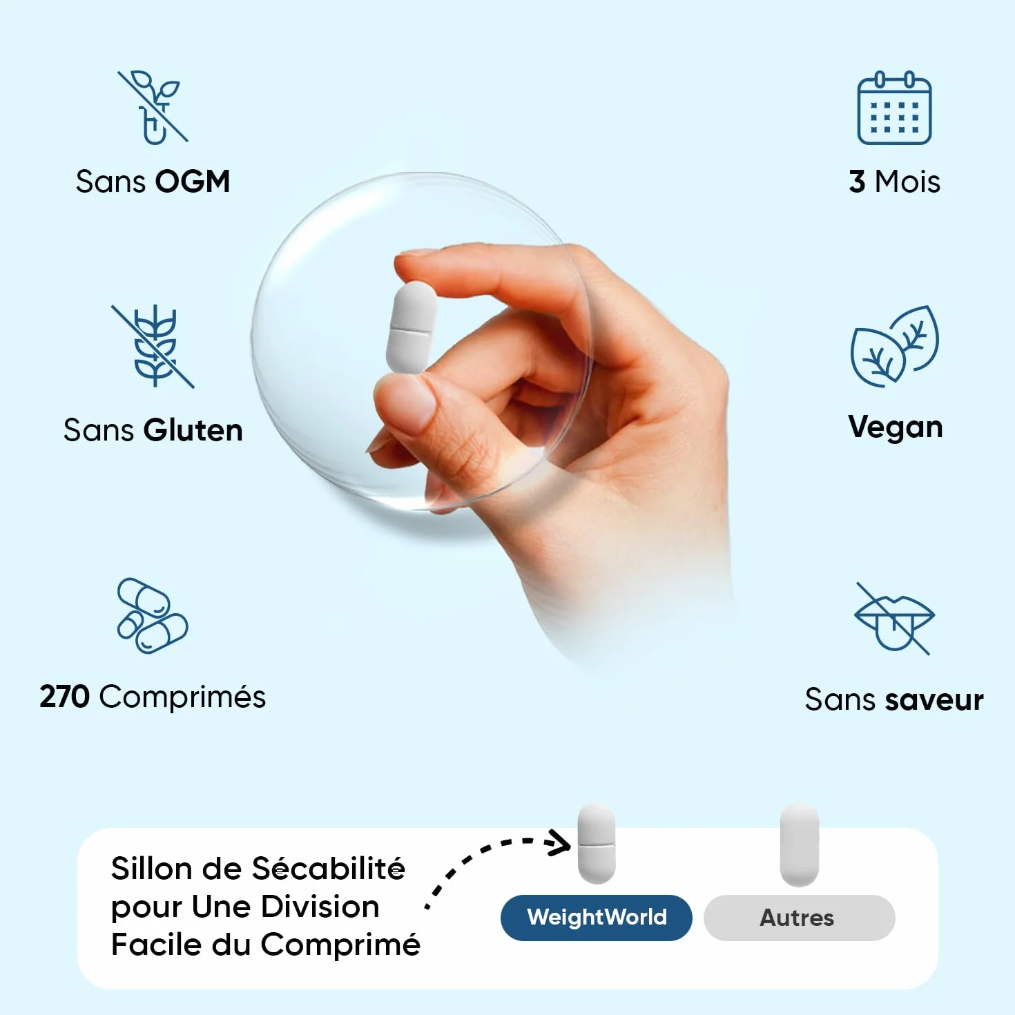 Creatine Monohydrate 270 comprimés Vegan 3000mg par Portion 3 Mois d'approvisionnement sans OGM
