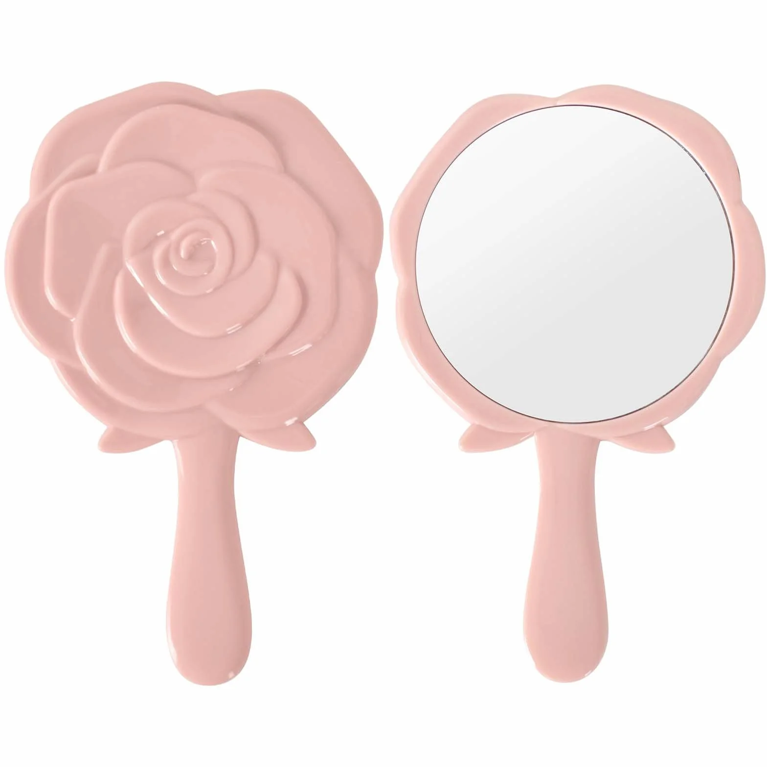 Miroir à Main Rose Portable avec Poignée pour Maquillage Voyages