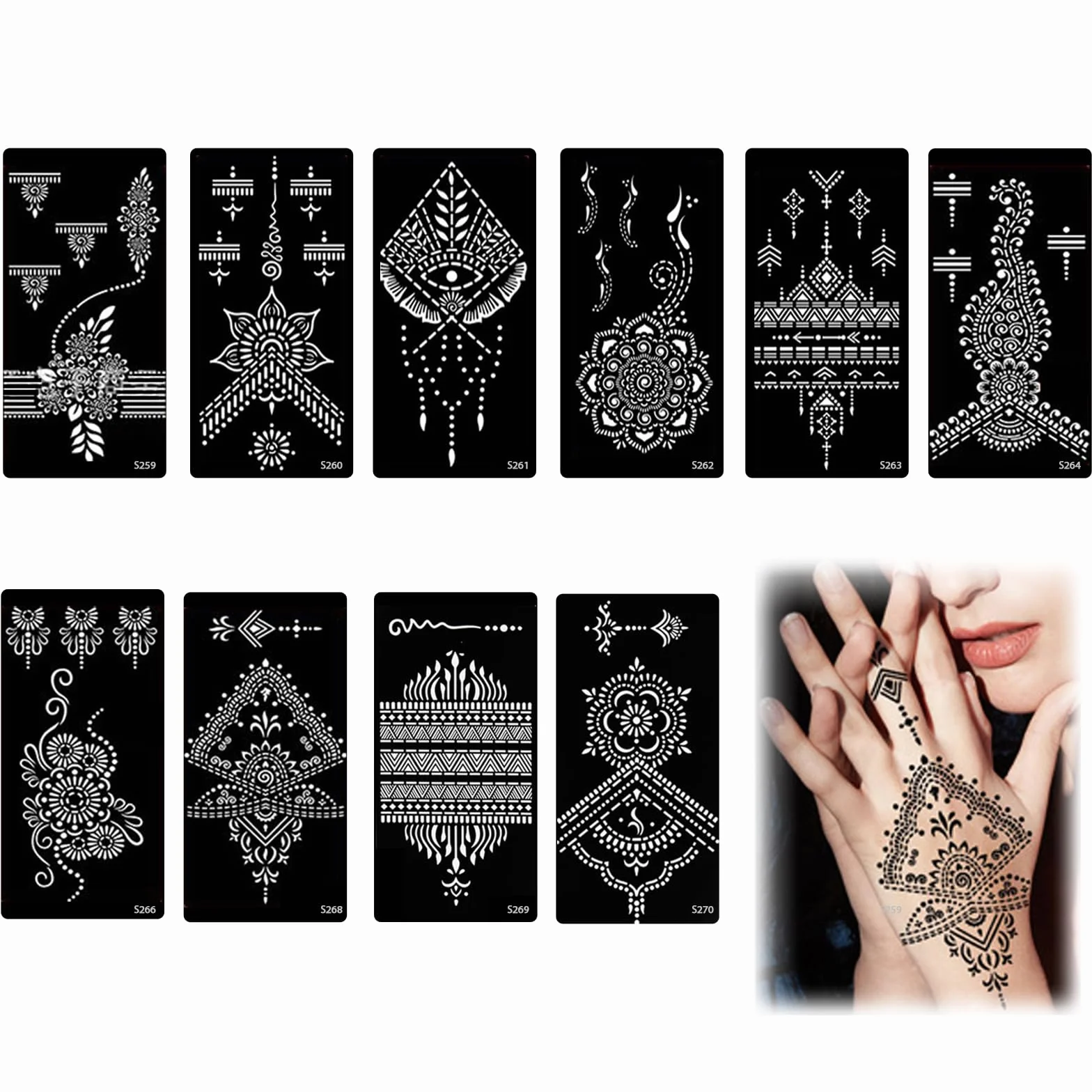 10 pièces pochoir henné ensemble, pochoir henné main, pochoir main henné, pour femmes filles maquillage halloween