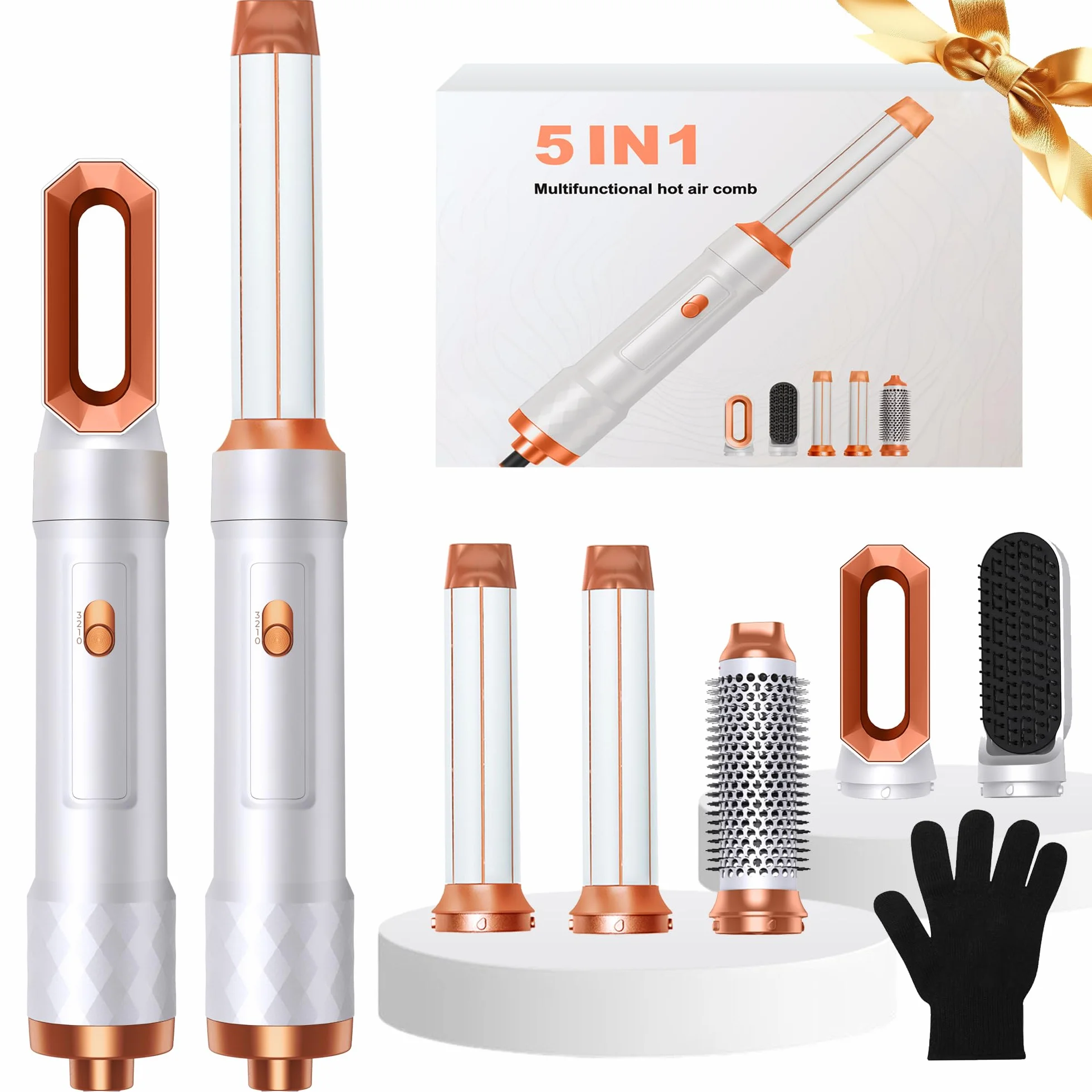 Airbrush 5 en 1 Brosse Soufflante 5 en 1, Seche Cheveux 5 en 1 avec Seche Cheveux Boucleur, Brosse Souflante, Thermal Brush, Air Styler 5 en 1 Pour Sécher, Boucler, Lisser, Cadeau Noel Femme