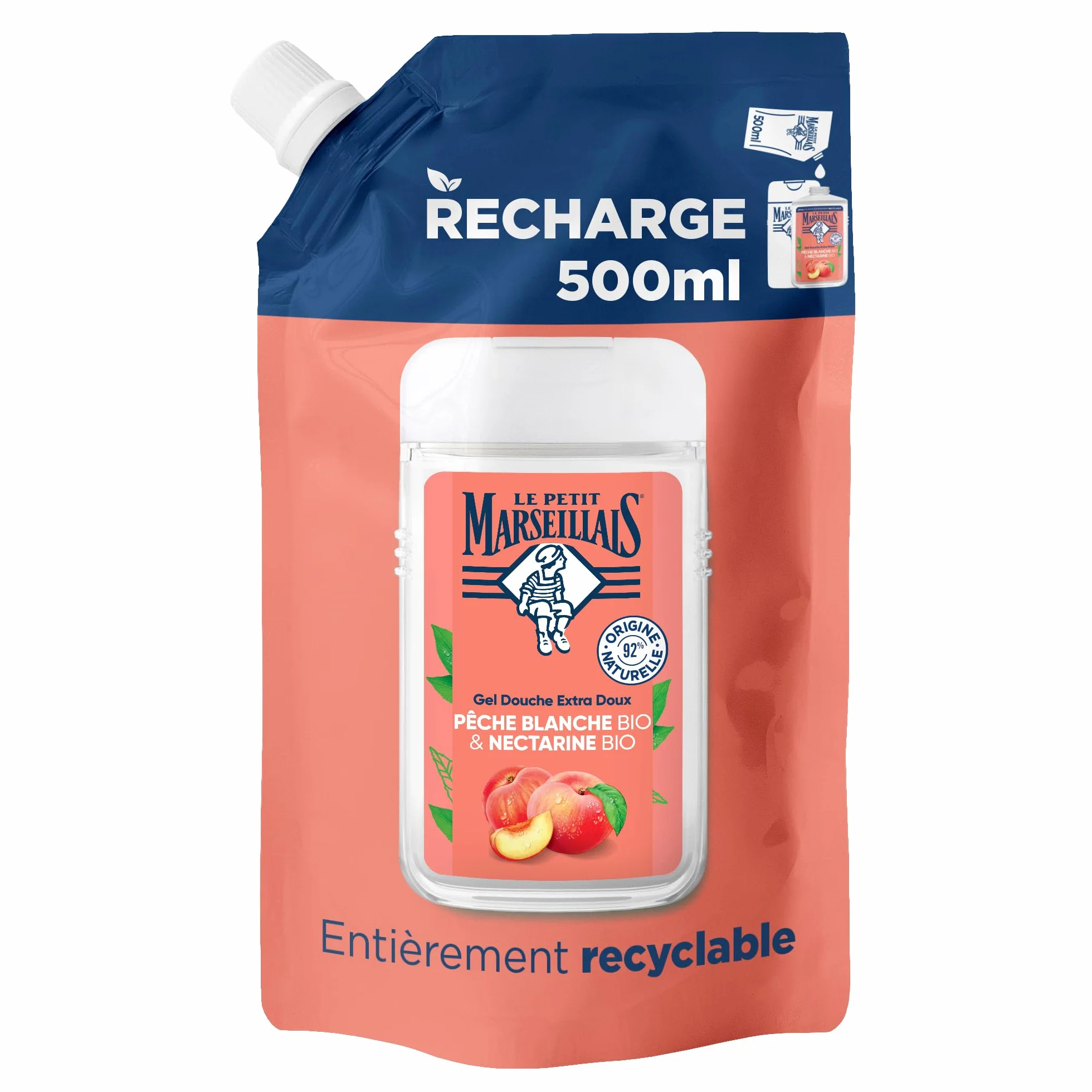 Le Petit Marseillais Recharge Gel Douche Extra Doux Pêche Blanche Bio & Nectarine Bio Écopack 500 ml