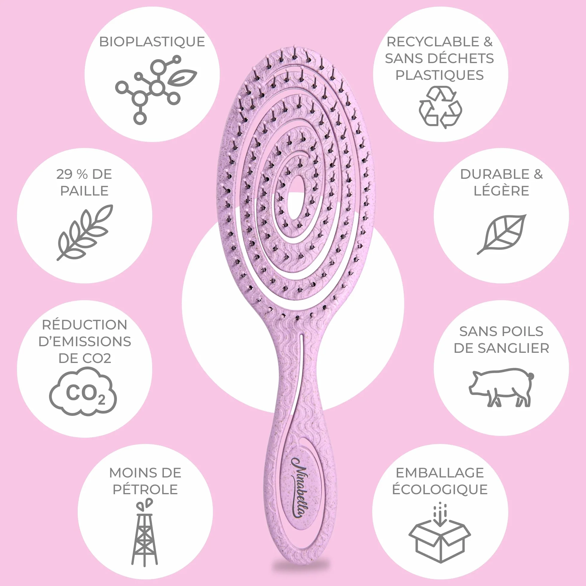 Ninabella Brosse Démêlante Cheveux Anti Nœuds pour Cheveux Bouclés