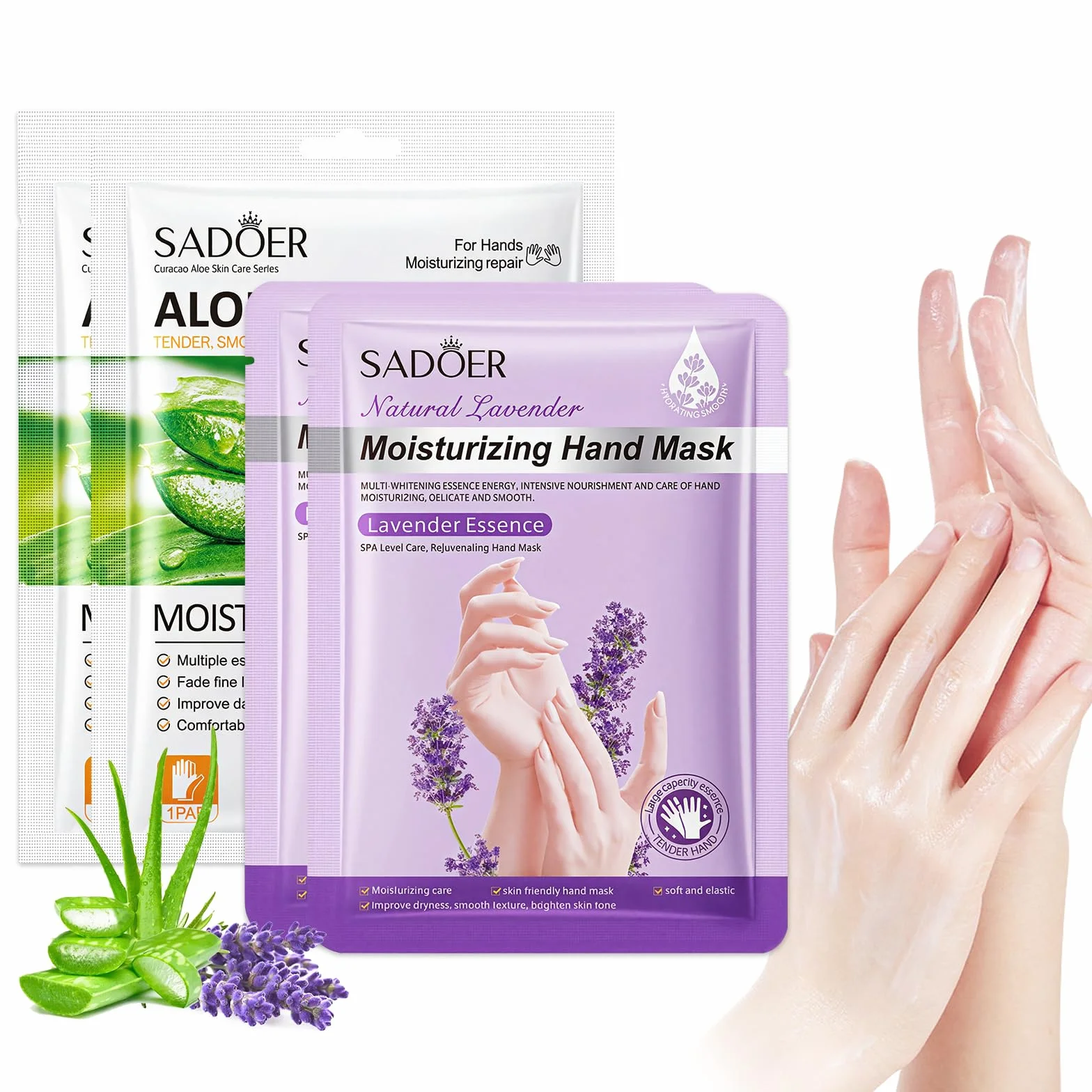 Gants Hydratants Masque De Main 4 Paires Lavande Aloe Vera Peau Sèche