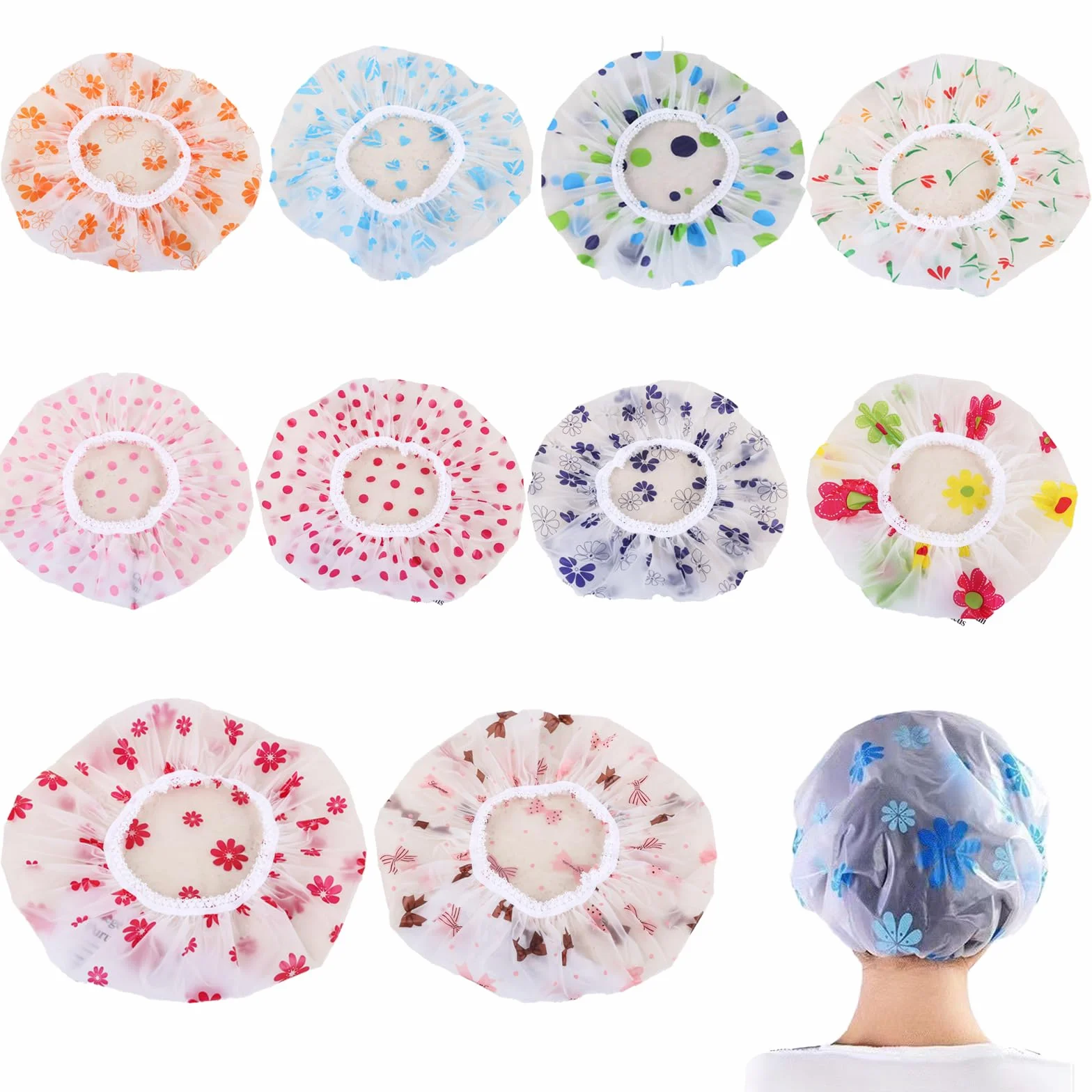 Bonnet de Douche Femme Imperméable Réutilisable 10 Pièces Bande Élastique SPA Salon