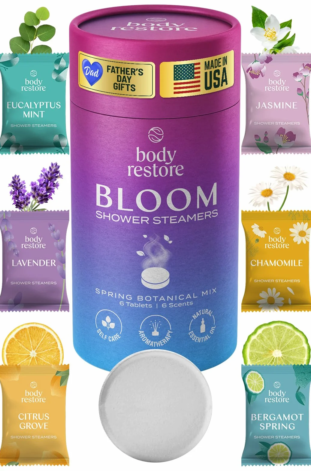 Body Restore Shower Steamers Aromatherapy 6 Pack Relaxation Gifts Stress Relief Self Care