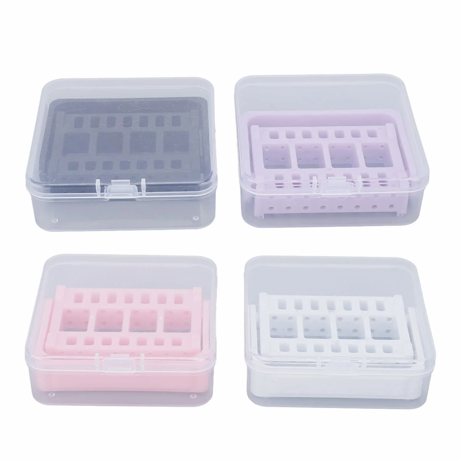 Support de Forets à Ongles, 4 Pièces, Support de Forets à Ongles, Organisateur D'affichage, 16 Trous, Anti-poussière, Présentoir de Forets pour Nail Art, Boîte de Rangement pour