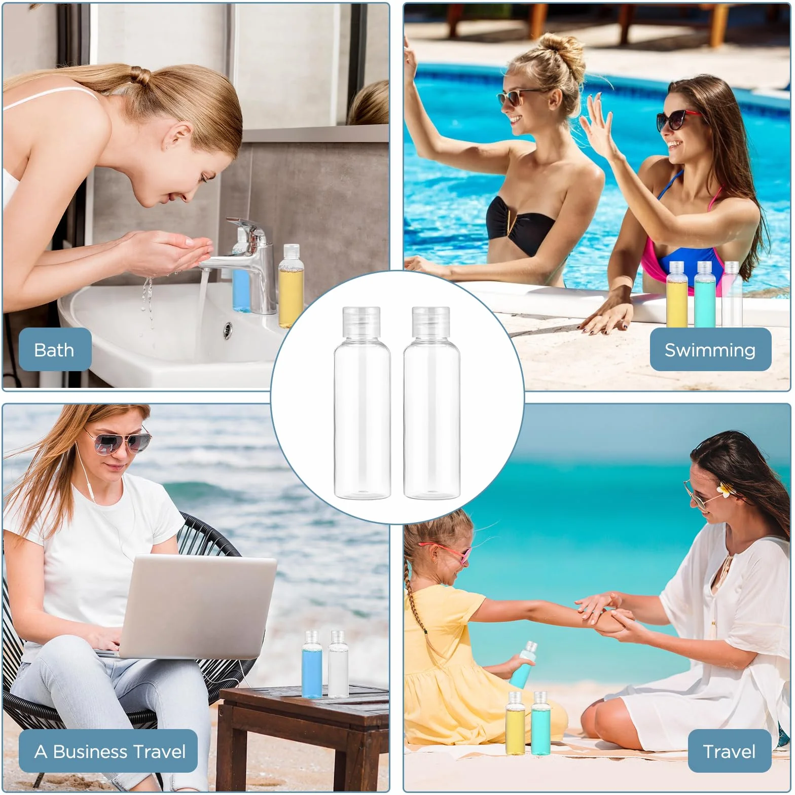 Romon 6 Pièces 100ml Vides en Plastique Transparent Kit Voyage Avion avec 2 Entonnoirs 24 étiquettes