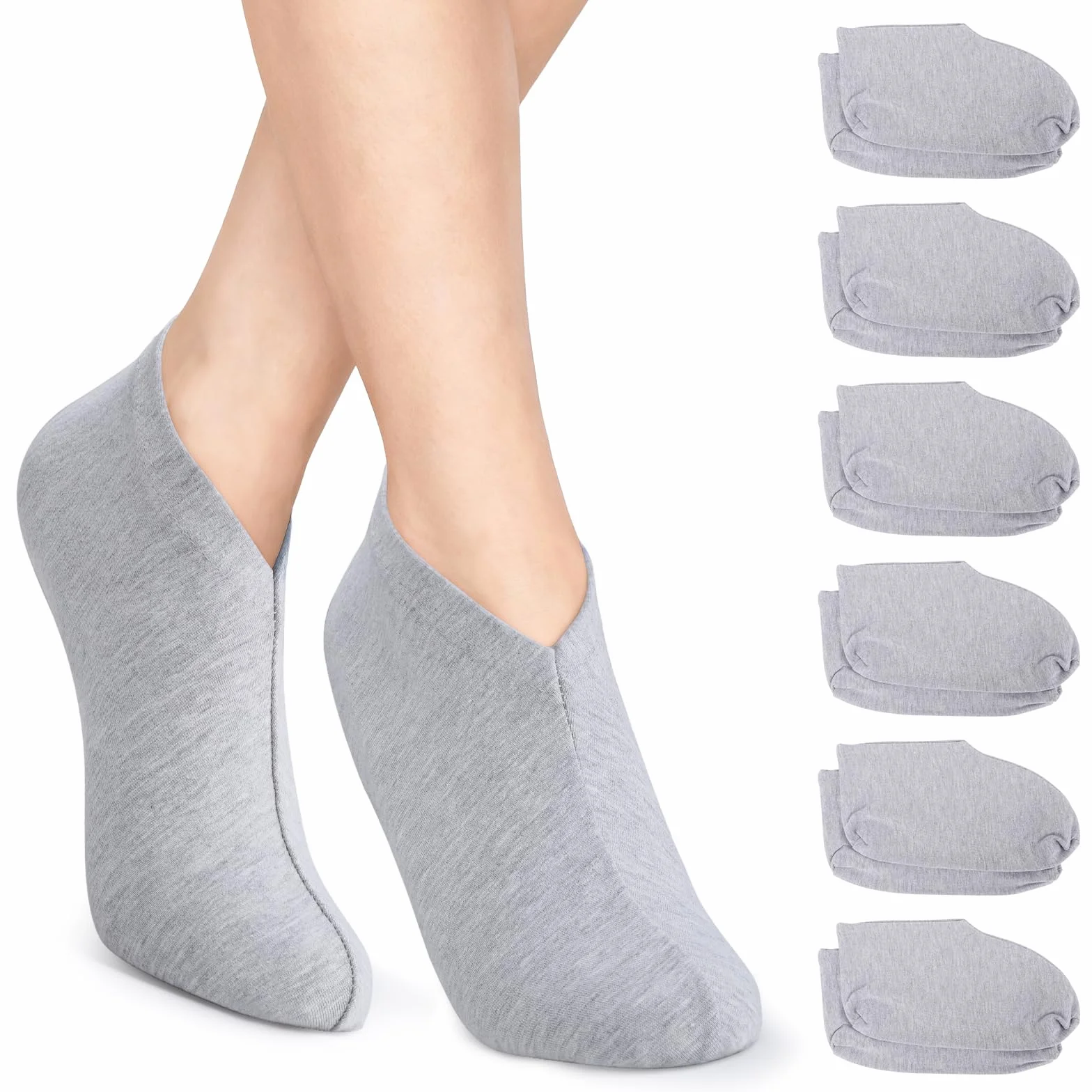 Segbeauty Chaussette Hydratante Pied, 6 Paires, Respirant, Lavables, Homme Femme, Soin des Pieds (Gris Clair)