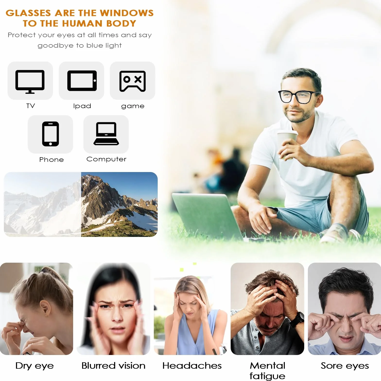 Lunettes Anti Lumiere Bleue, Lunettes D'ordinateur Anti-Fatigue, Monture Large, Léger et Portable pour Homme Femme
