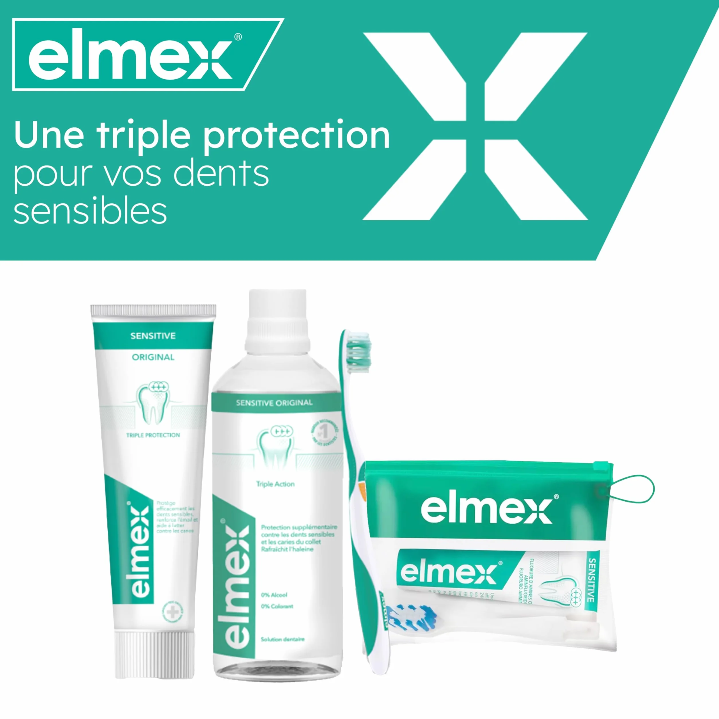 ELMEX Sensitive Kit Dentifrice Voyage Dents Sensibles Brosse à Dents Souple 12ml