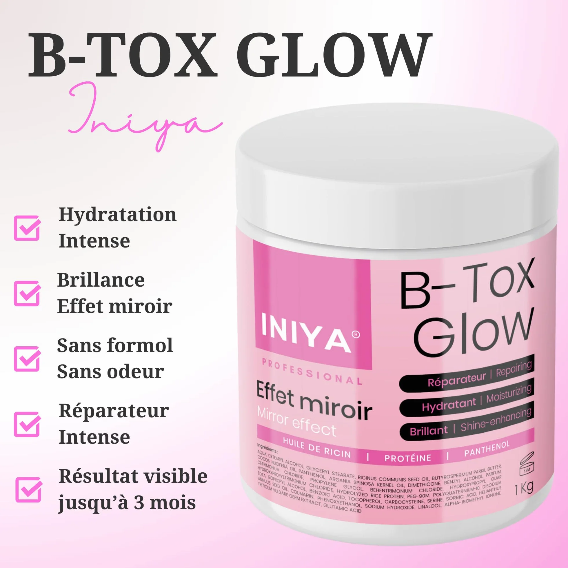 B-Tox Capillaire Sans Formol 1kg | Huile de Ricin, Protéine & Panthenol | Effet Miroir Réparation Hydratation