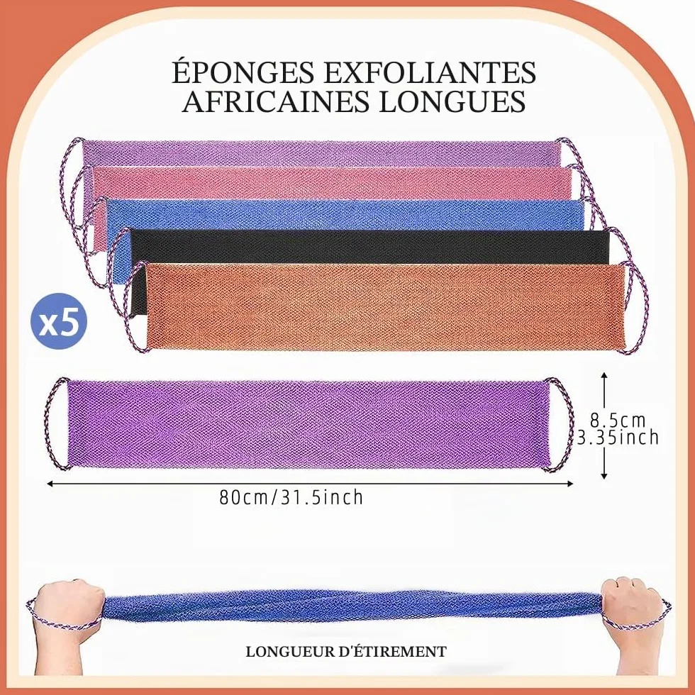 Eponge Africaine Exfoliante 5 Pièces, Gant de Toilette Double Face avec Poignées, Brosse Exfoliante Douce et Rugueuse