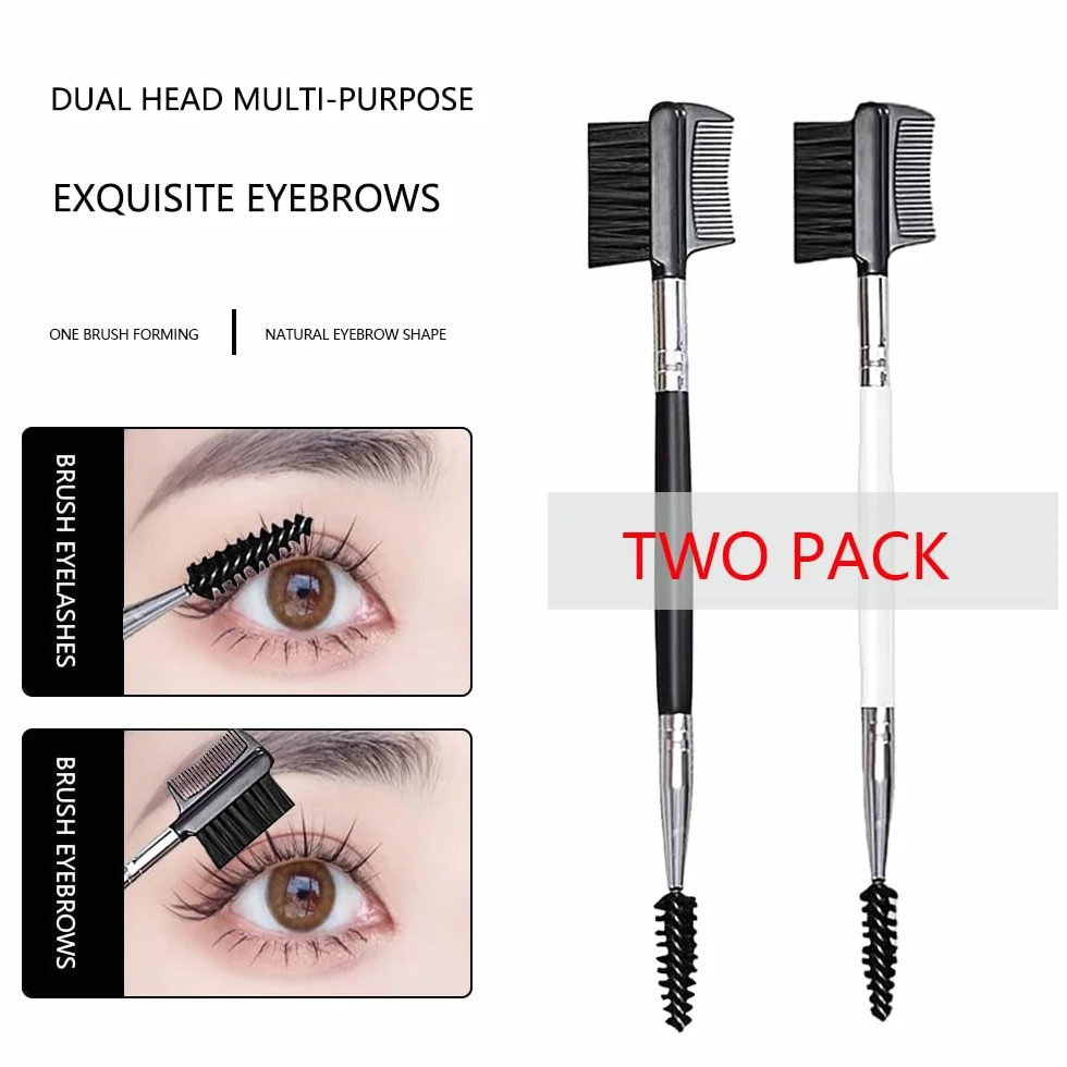Brosse à Sourcils Double Face, Peigne à Cils Double Extrémité, 2 Pcs, Outil de Maquillage Portable