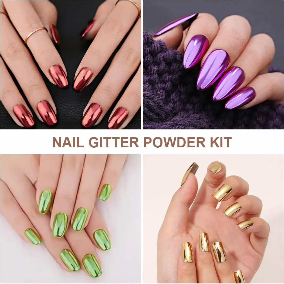 LOPHE Lot de 12 pots poudre à ongles effet miroir métallique brillant avec 12 bâtons ombres à paupières poudre pigmentée