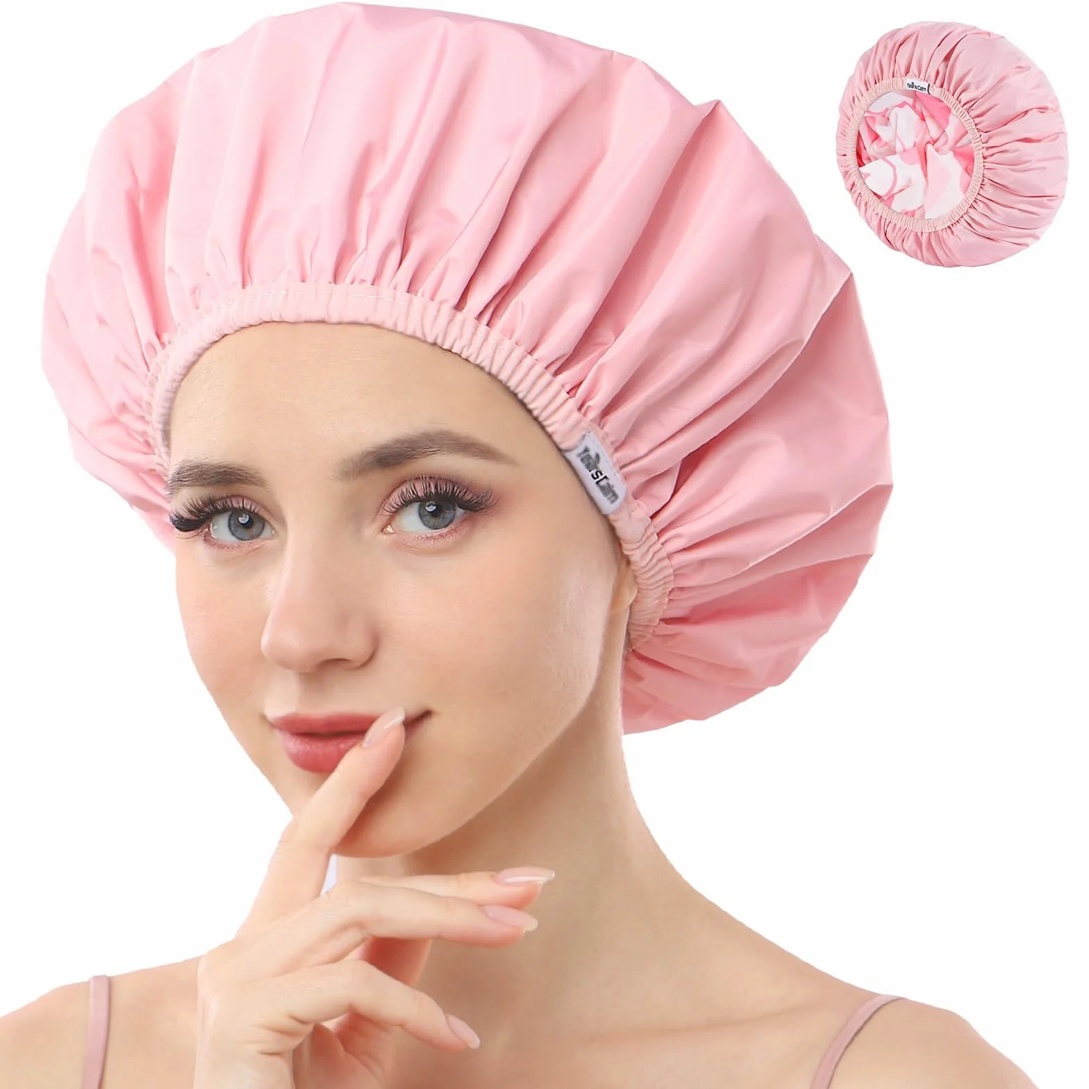 Bonnet de douche réutilisable imperméable double couche, protège les cheveux, motif et uni, pour douche spa cuisine