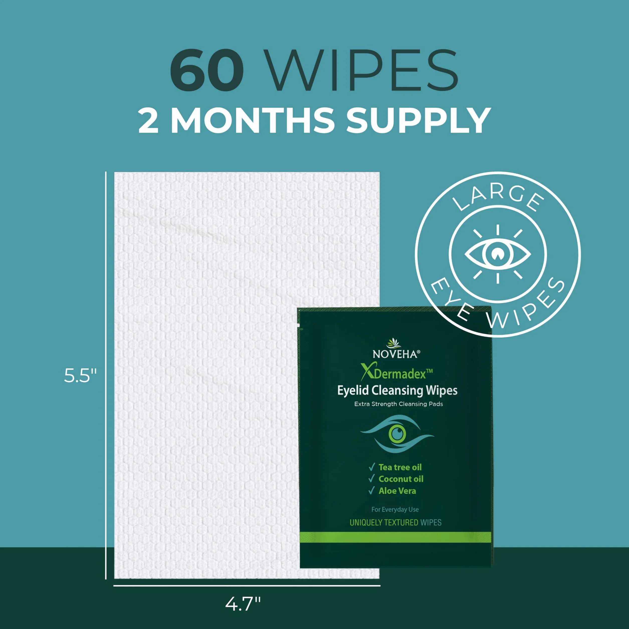 NOVEHA Demodex Lot de 60 Lingettes Nettoyantes Extra Fortes pour Paupières et Cils
