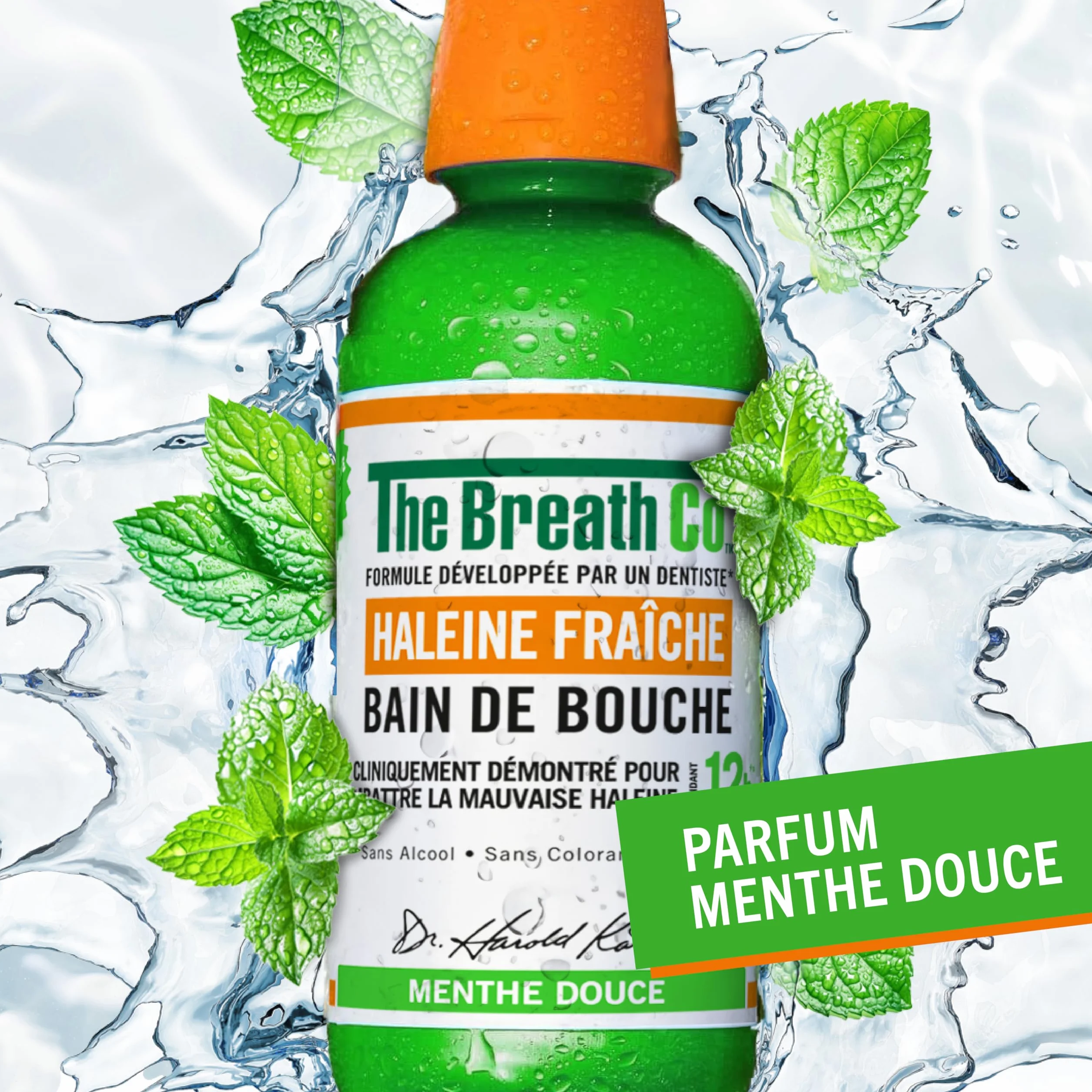 Bain de Bouche Sans Alcool The Breath Co Haleine Fraîche 12h Menthe Douce Lot de 2 x 500ml