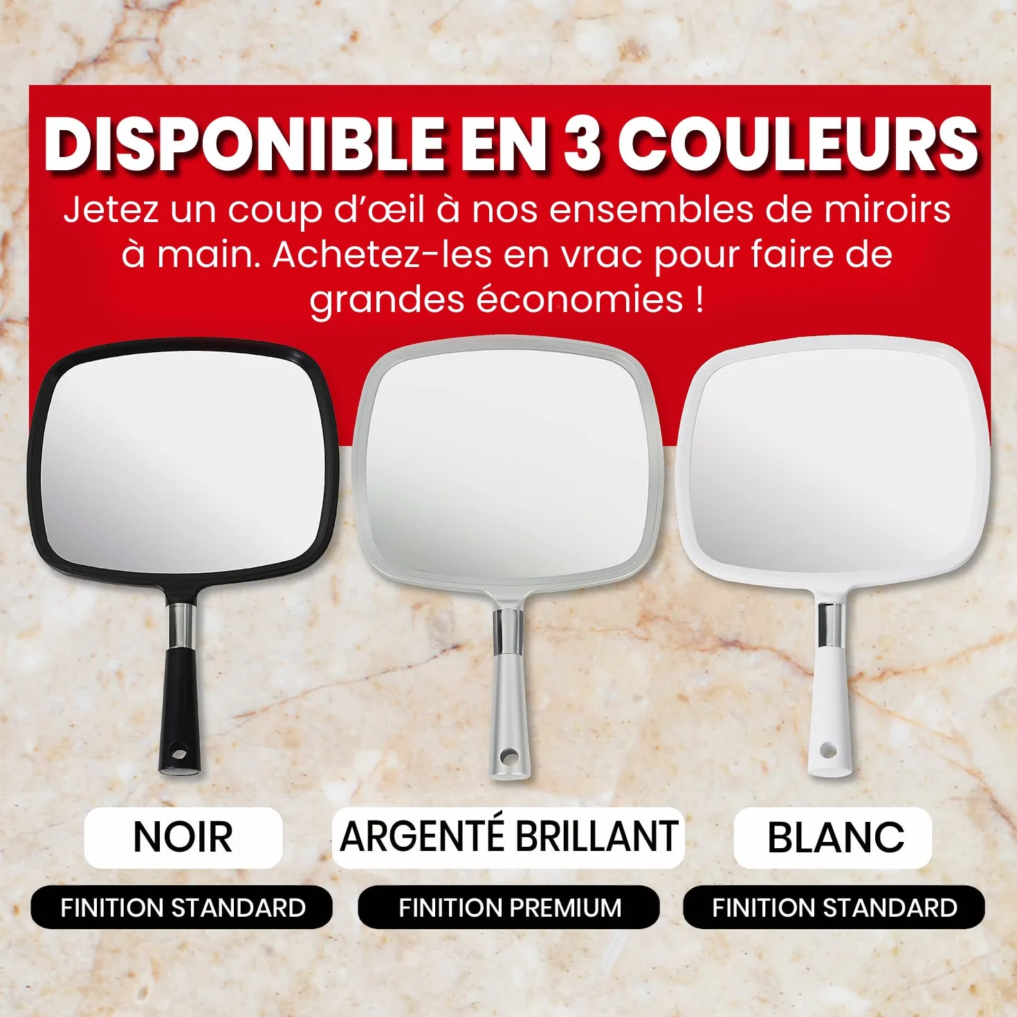 Miroir à Main Professionnel Coiffeur Barbier Maquillage Miroir de Salon Noir