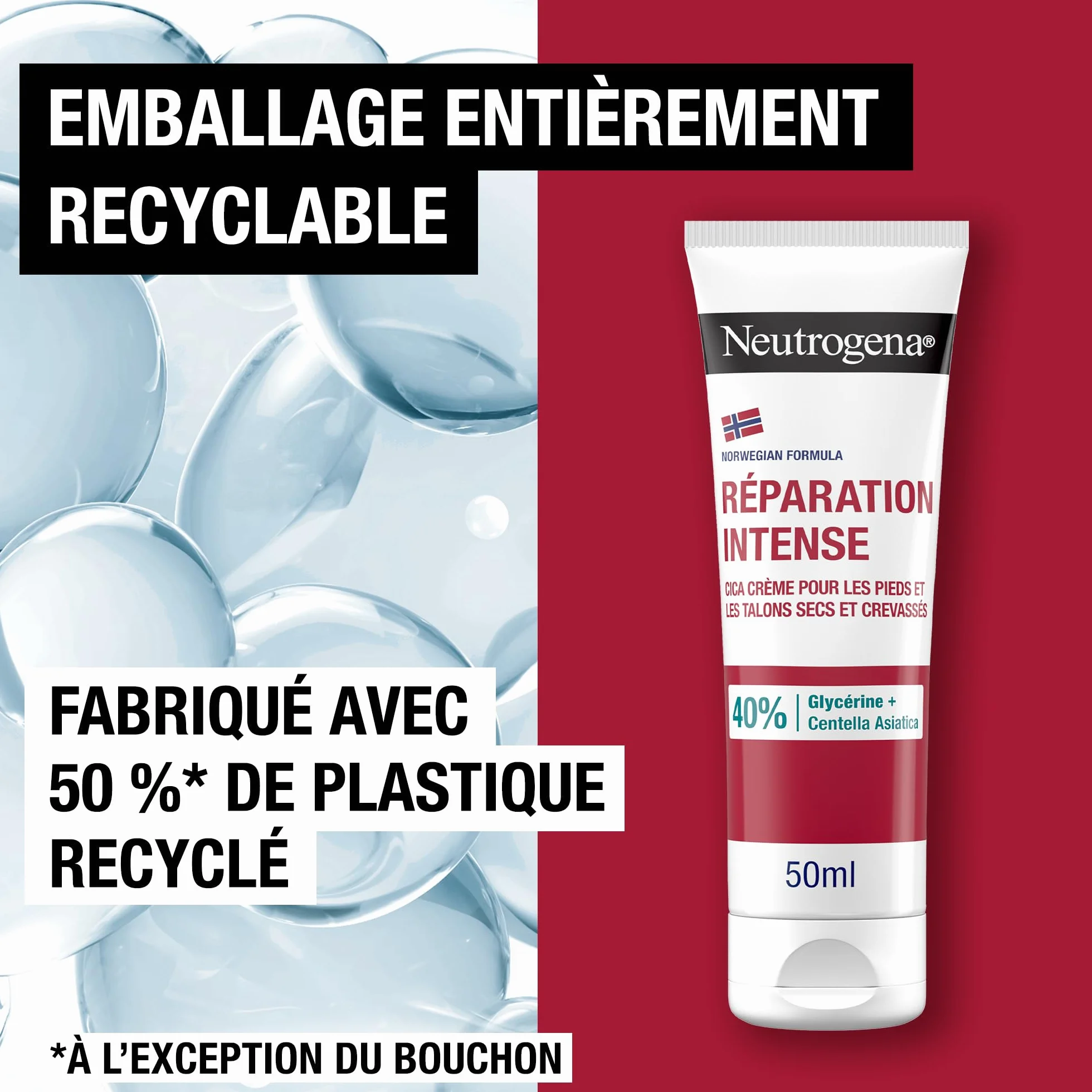 Neutrogena Crème Pieds & Talons Crevassés Réparation Intense Formule Norvégienne 50 ml 40% Glycérine Centella Asiatica Cica Crème Réparatrice