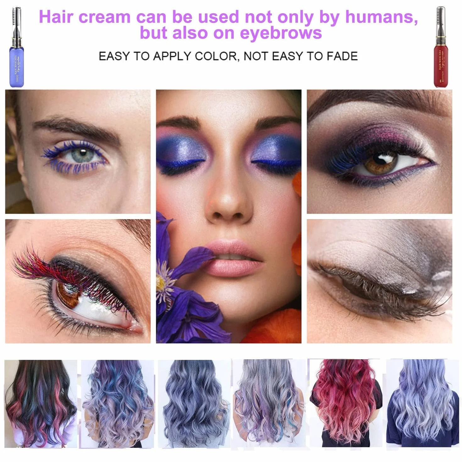 Kit Couleur Temporaire Mascara Cheveux Lavable 13 Couleurs Peigne Craie Bleu Halloween Cosplay Fête