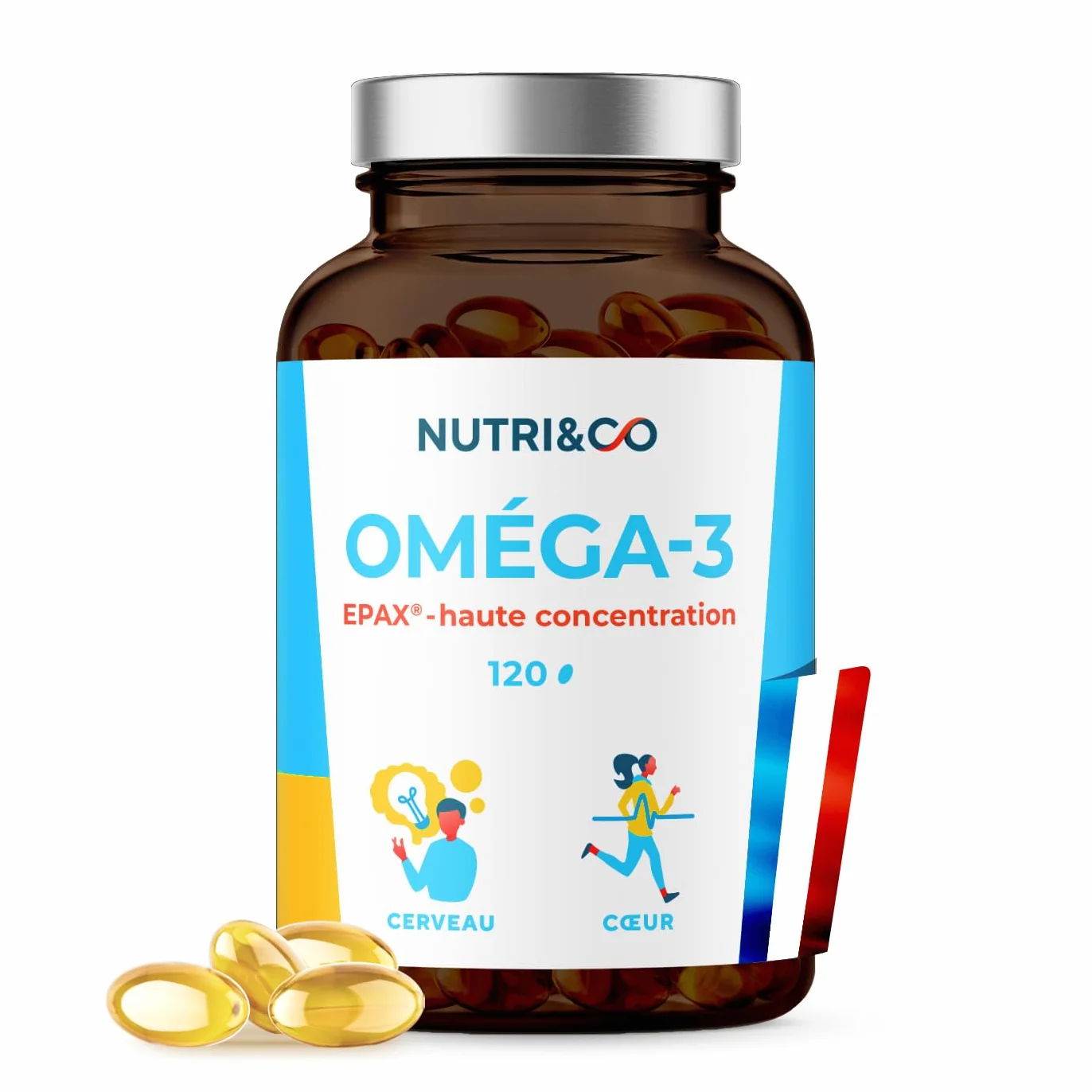 NUTRI & CO Omega 3 Huile de Poissons Sauvages EPAX® EPA DHA Vitamine E 120 capsules
