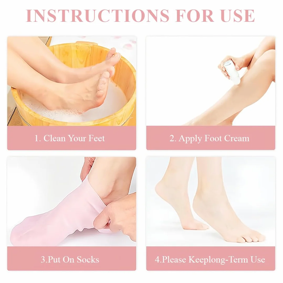 Lot de 2 paires de chaussettes hydratantes pour la nuit, pieds secs et craquelés