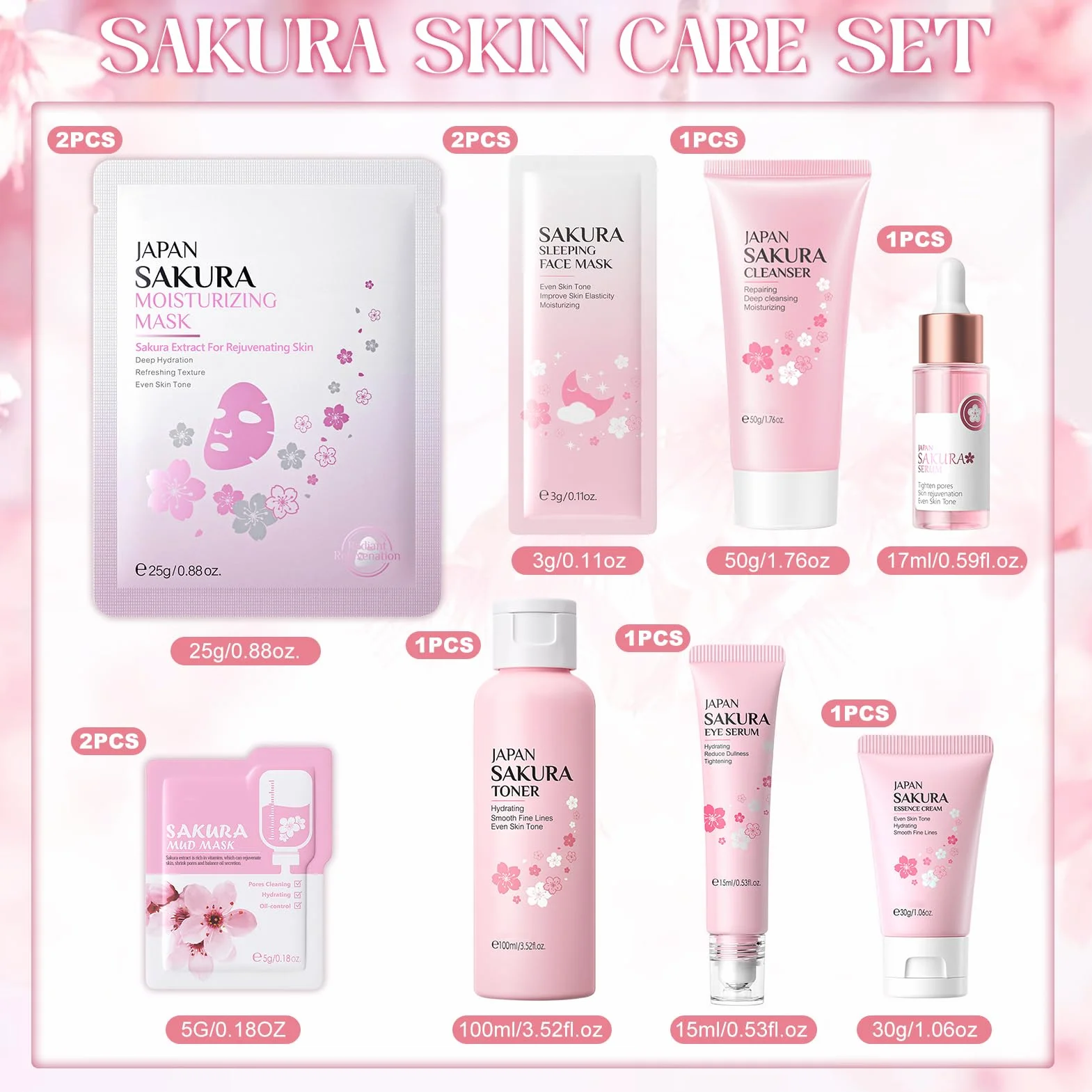 Sakura Kit de soin du visage 11 pièces anti-âge pour femmes