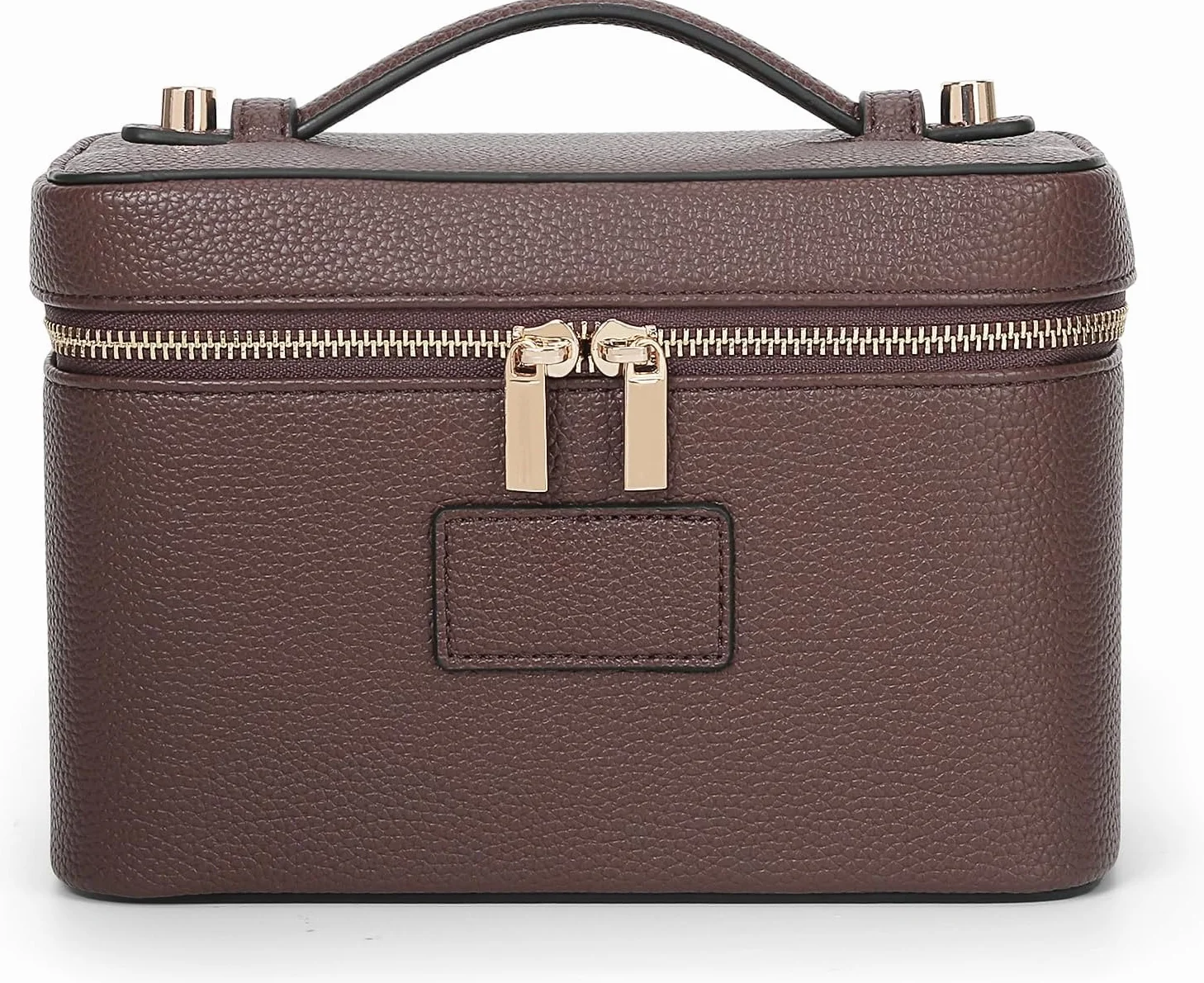 Trousse de Maquillage en Cuir Femme, Trousse de Toilette Voyage avec Compartiments Amovibles, Pochette Rangement Maquillage Portable (Café)