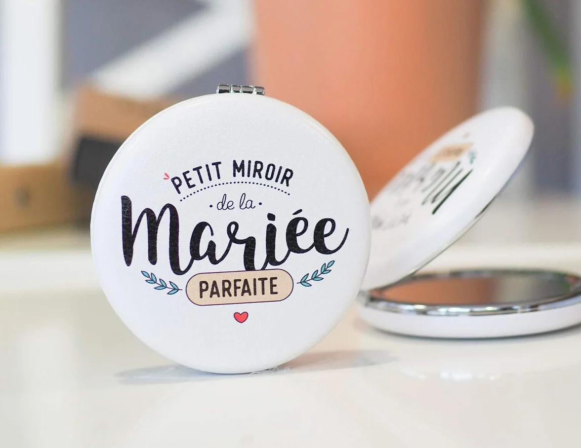 Miroir de Poche Double Face Marraine Parfaite avec Pochon Coton