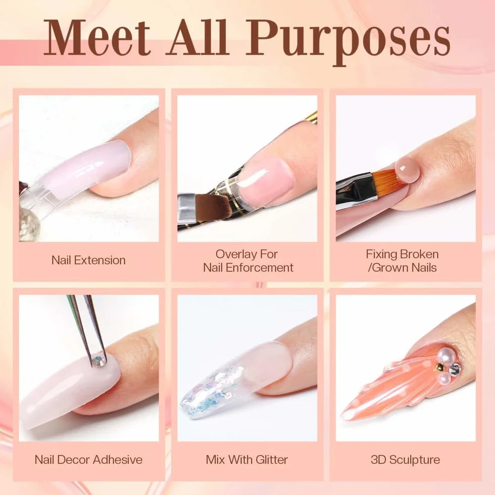 Kit de démarrage extensions d'ongles polygel 6 couleurs avec solution antidérapante outils manucure
