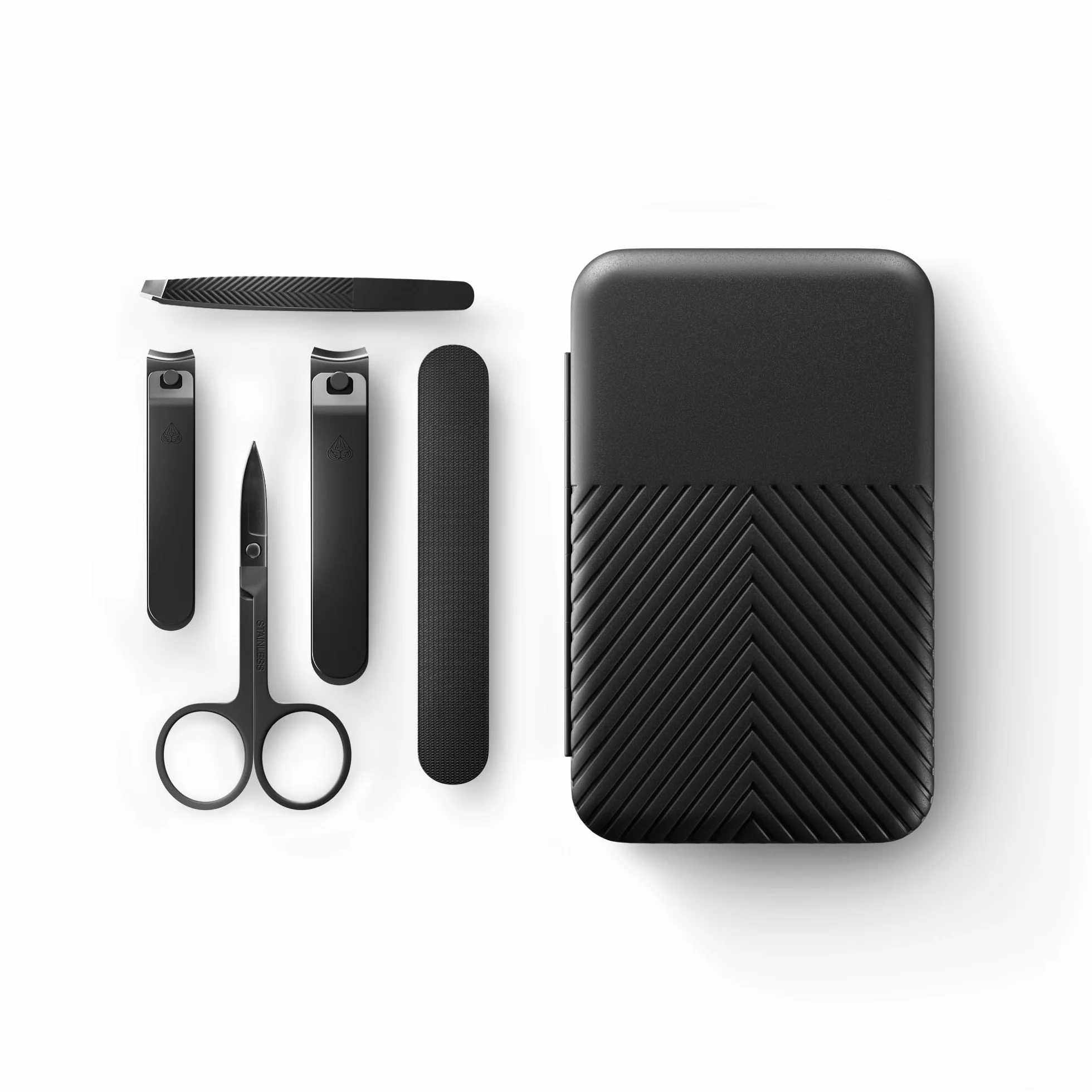 MANSCAPED® Shears 3.0, kit de soins des ongles pour hommes 5 pièces avec coupe-ongles et coupe-ongles, lime à ongles, pince à épiler à pointe inclinée, ciseaux à cuticules, étui de voyage