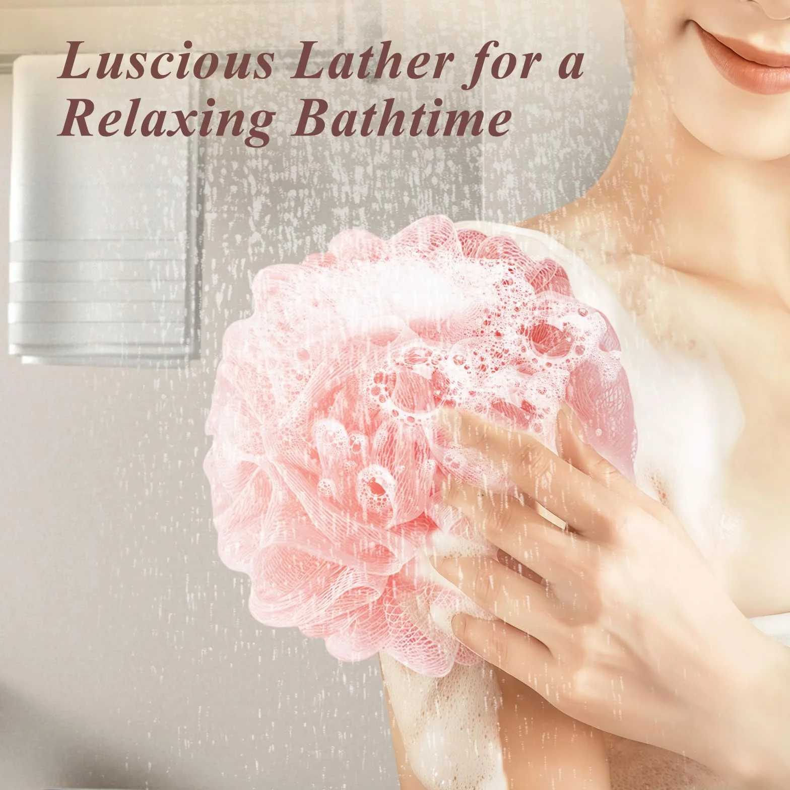 Flintronic 4 Pièces Éponge de Bain Fleur de Douche Recyclées 50g Maille Moussante Lavable Loofah Exfoliant Peau