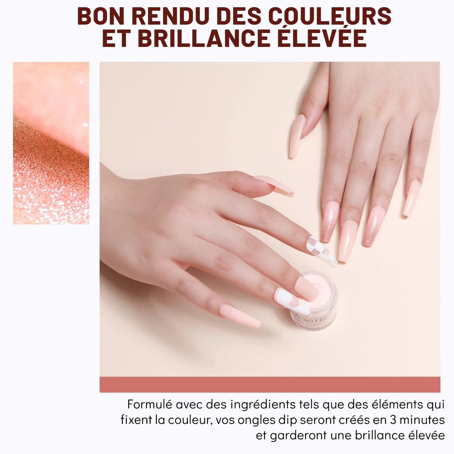 Aokitec Kit de poudre à ongles 8+1 couleurs poudre construction base activateur finition nail art français