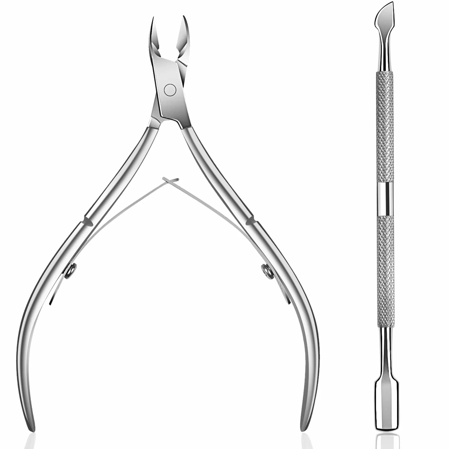 Ejiubas - Pince à cuticules avec repousse-cuticules - coupe-cuticules en acier inoxydable de qualité professionnelle, outil pour ongles des doigts et des pieds - couleur argentée