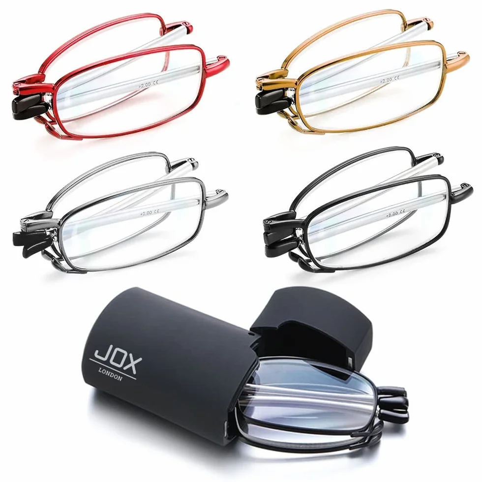 JOX Lunettes de lecture pliantes anti-lumière bleue avec étui compactes homme femme Gun Metal