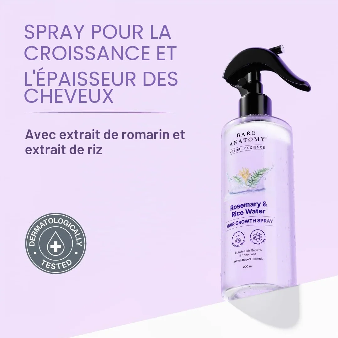 Bare Anatomy Nature x Science Vaporisateur d'eau de romarin croissance cheveux eau de riz 100% naturel