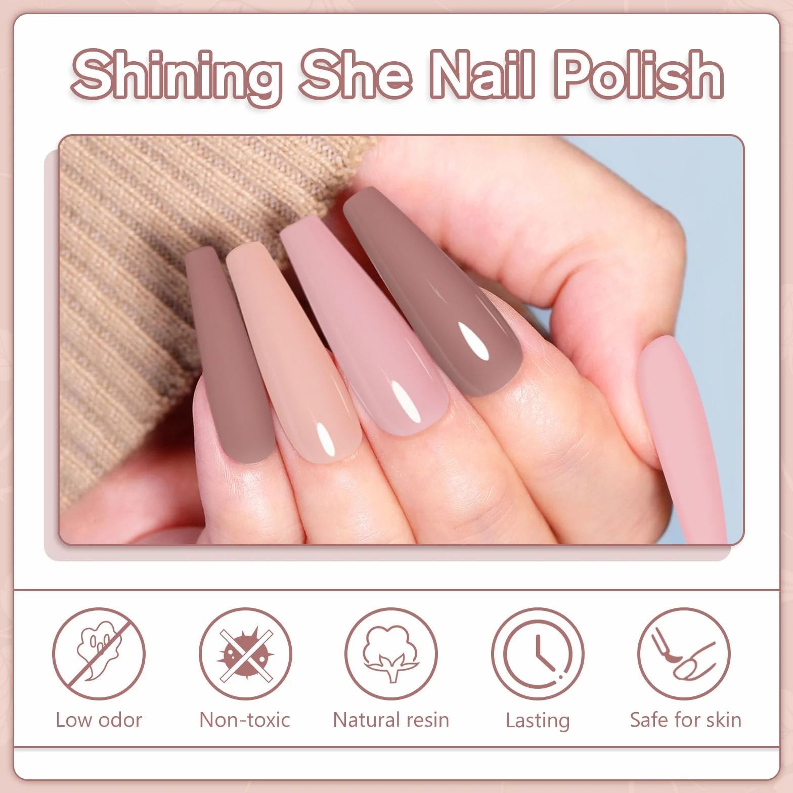 Shining She Vernis Semi Permanent Rose 6 Couleurs Beige Rose Nude Marron Gel UV Soak Off 8ml