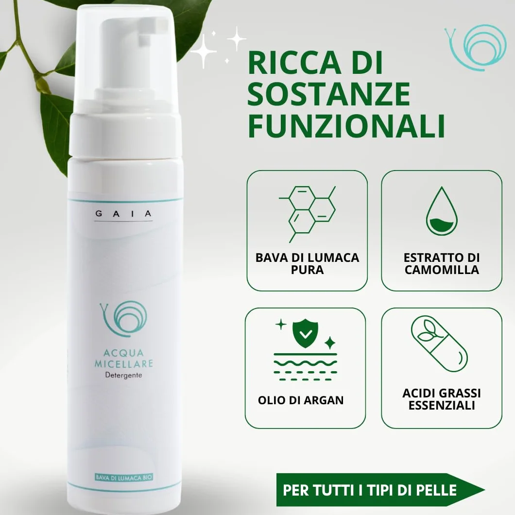 Greenlab Eliciculture Mousse Nettoyant Démaquillant Visage et Cou GAIA 200 ml - Avec Bave d'escargot pure, pour une peau propre, fraîche et lumineuse; Convient à tous les types de peau