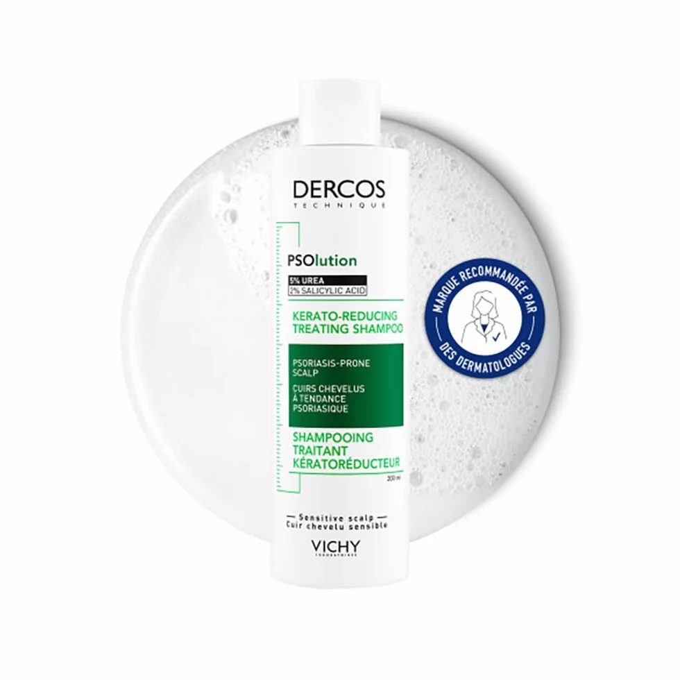 VICHY DERCOS PSOlution Shampooing Traitant Kératoréducteur Anti-Squames Anti-Démangeaisons Urée 5 % Acide Salicylique 2 % 200 ml