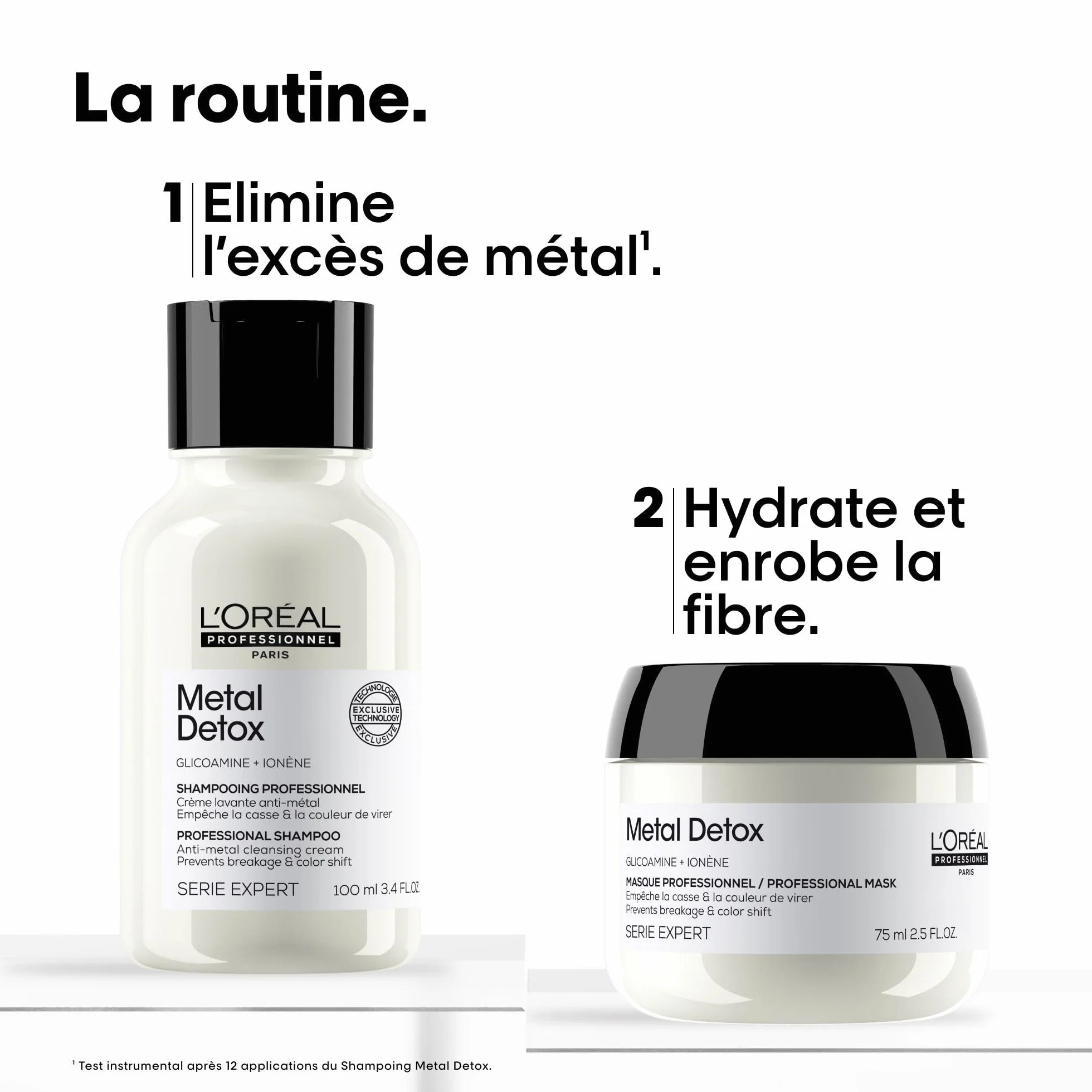 L'OREAL PROFESSIONNEL - Routine Pour Cheveux Abîmés & Cassants - Metal Detox - -97% de Casse & +96% de Souplesse - Cheveux 10x plus Hydratés - Shampoing (100ml) + Masque (75ml)