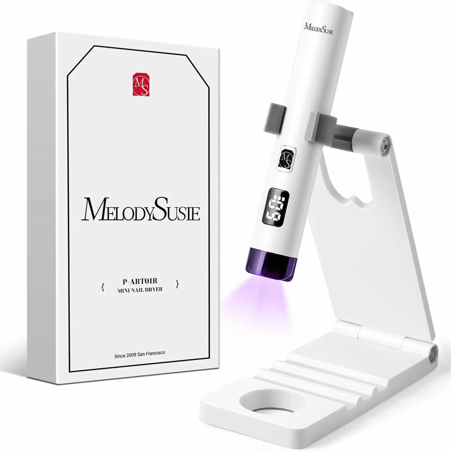 MelodySusie Portatif Lampe UV Ongles Gel avec Support, Rechargeable, 2 Minuteries, Séchage Rapide, Affichage LED, Blanc