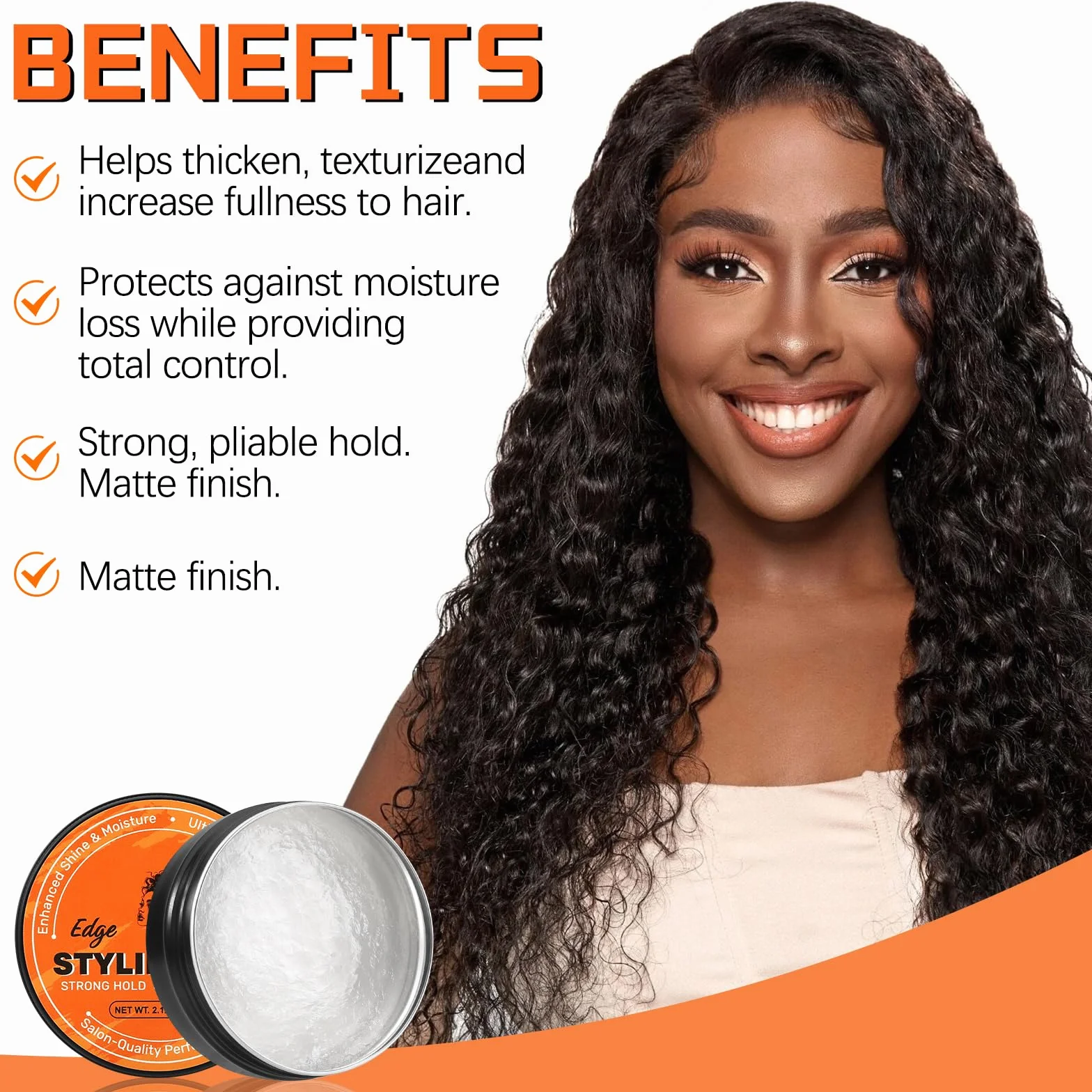 Cire Edge Control,Cire Pour Cheveux à Forte Tenue, Gel Coiffant sSans écaillage Pour Tous Les Types de Cheveux, Non Gras, Gel Pour Tresses Longue Durée, Facile à Utiliser, Plus Lisse