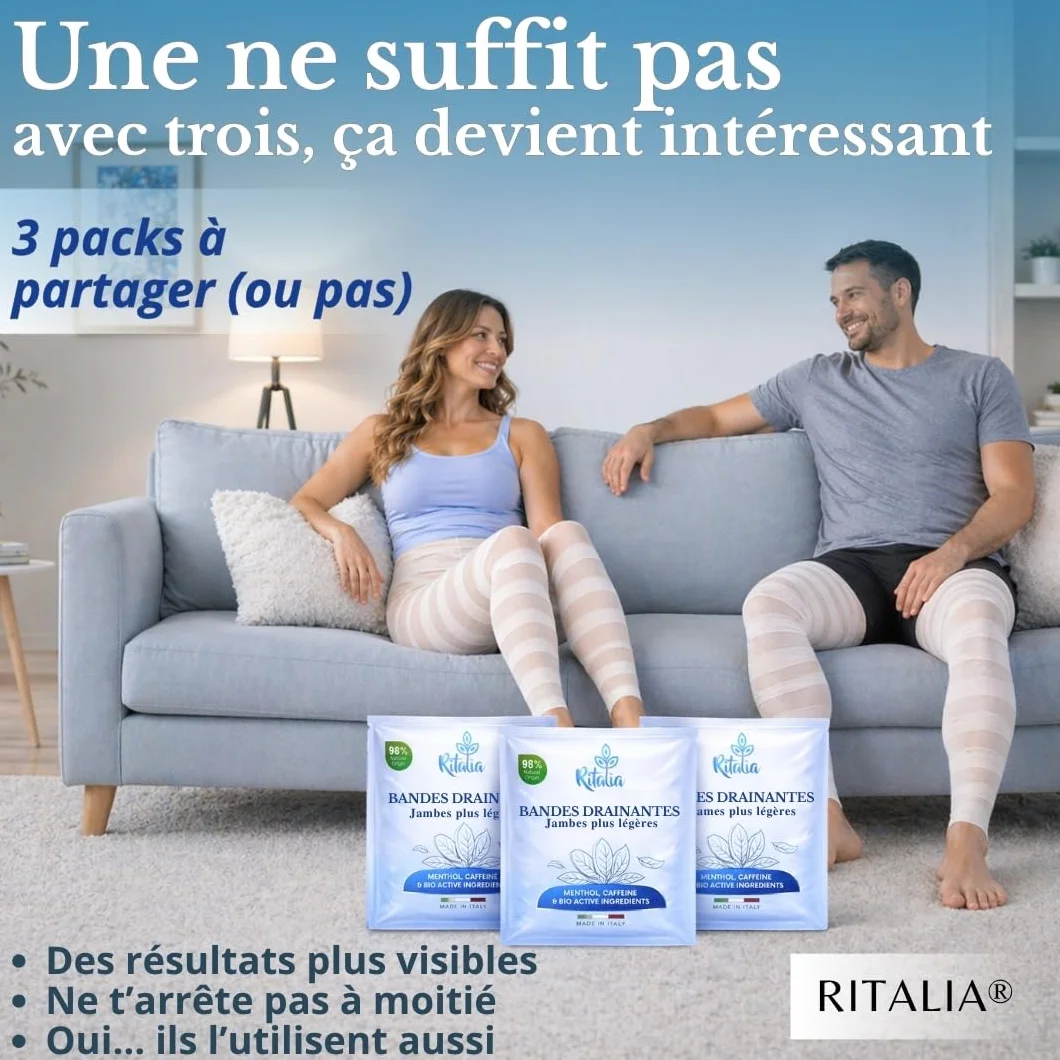 Ritalia 3x Bandes Froides Jambes Drainantes Anticellulite Effet Froid Jambes Lourdes Rétention d'Eau