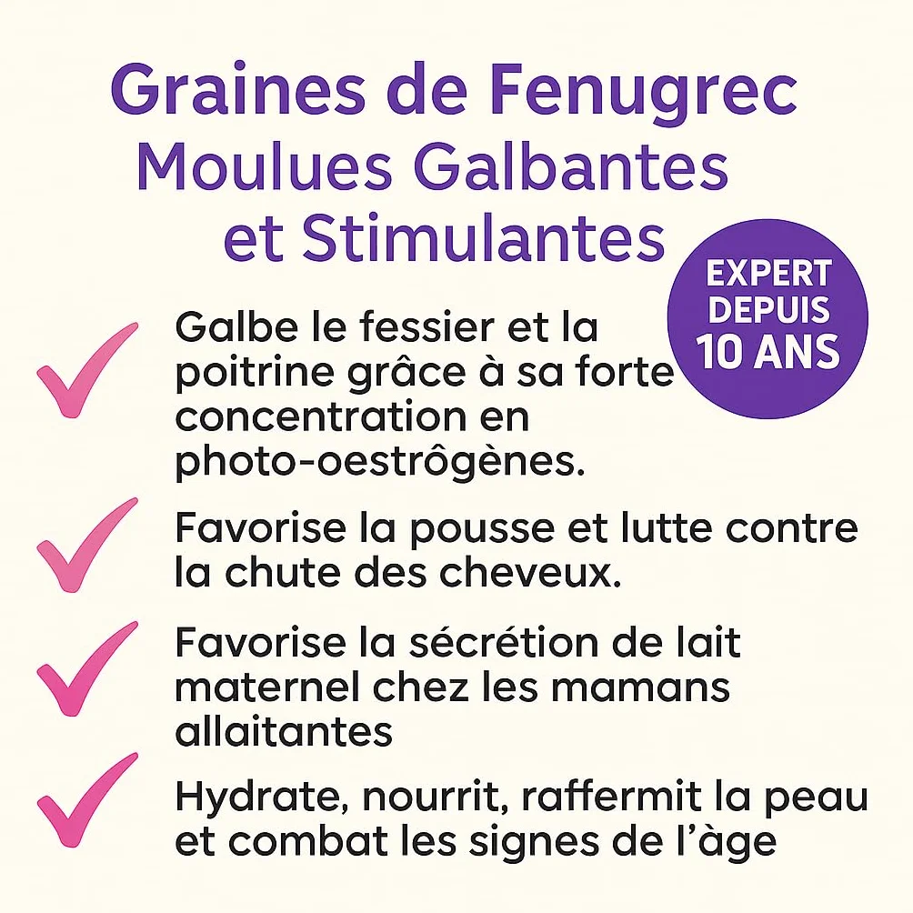 Poudre de Fenugrec 100% Naturelle - Fenugrec Moulu Premium Français pour Grossir le Fessier, Développer les Hanches et Galber la Poitrine - Volume & Fermeté du Corps - 100 g -I Love My Popotin