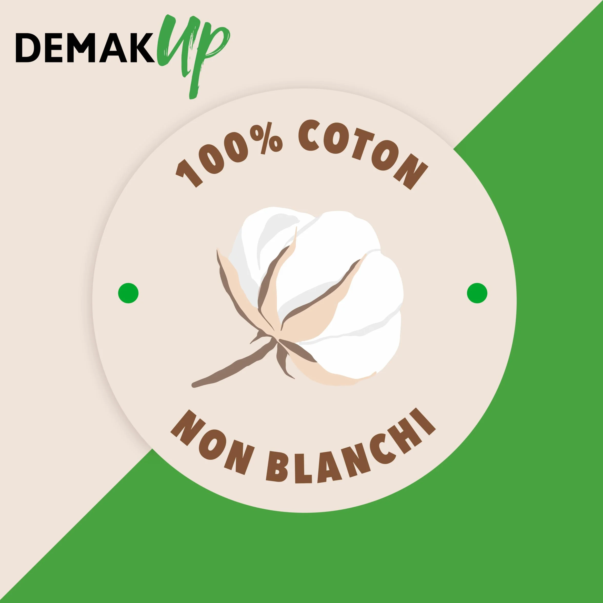 Demak'Up Adapt Bio Cotons à Démaquiller Visage et Yeux 100% Fibres de Coton Naturelles Biologiques Certifiés GOTS 50 Cotons