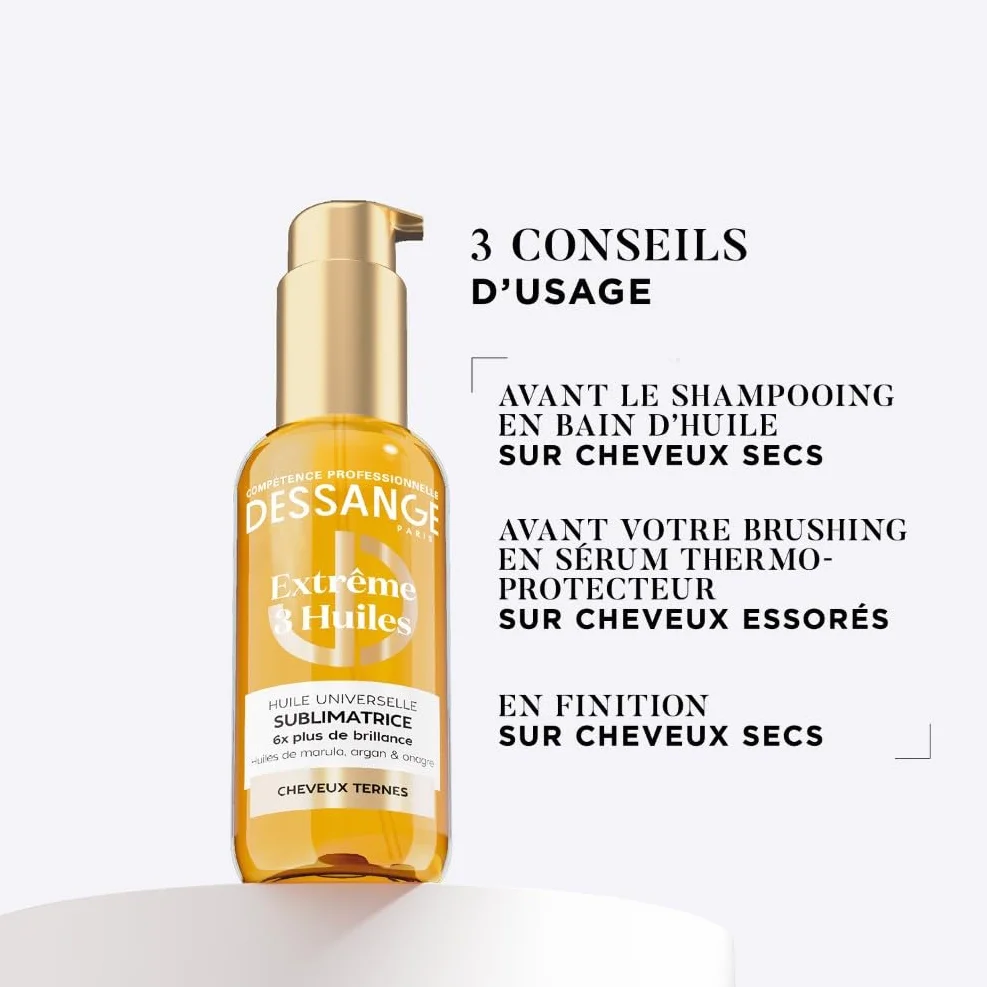 DESSANGE Huile Cheveux Universelle Sublimatrice Extrême 3 Huiles Marula Argan Onagre 110ml