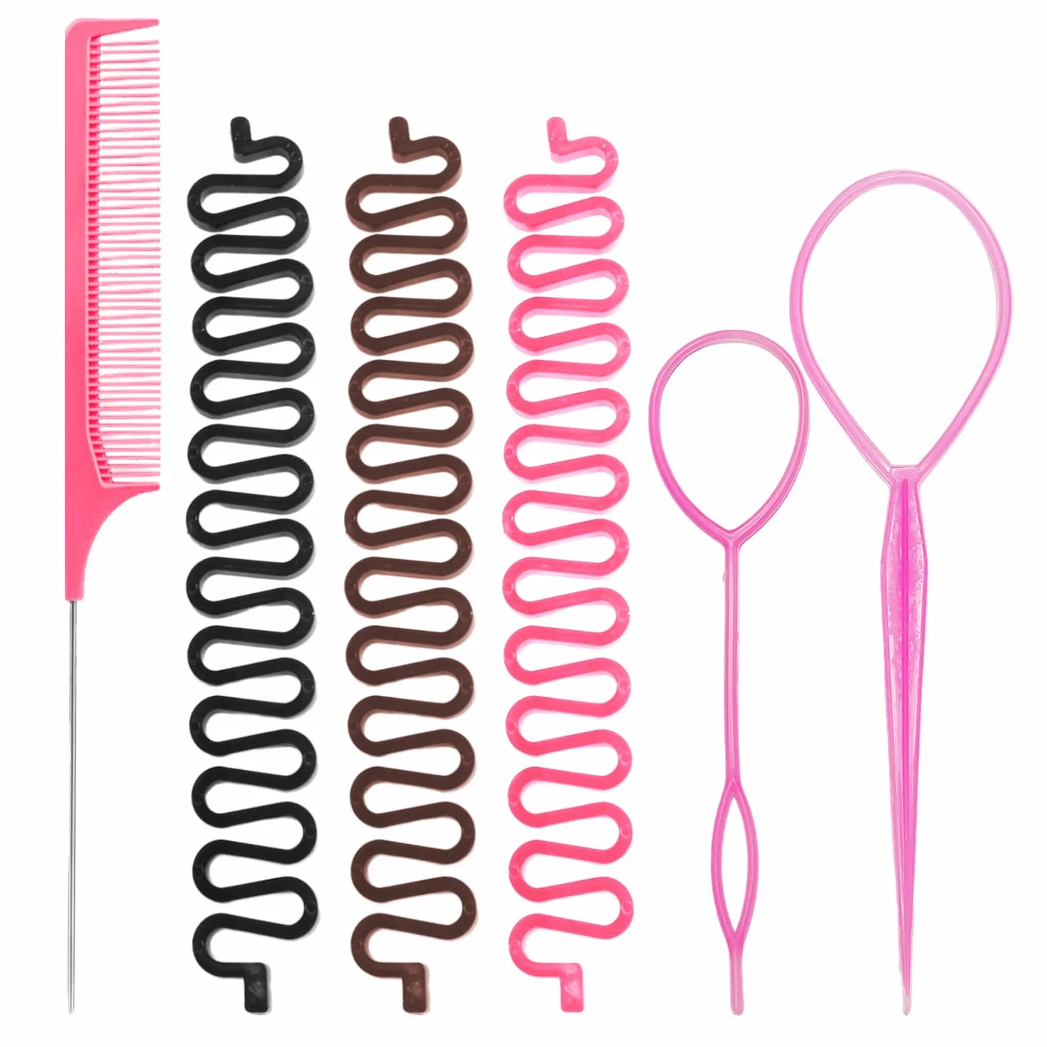 Ensemble d'Outils de Tressage de Cheveux 3 Tresses À Chevrons 1 Peigne 2 Tire-Cheveux