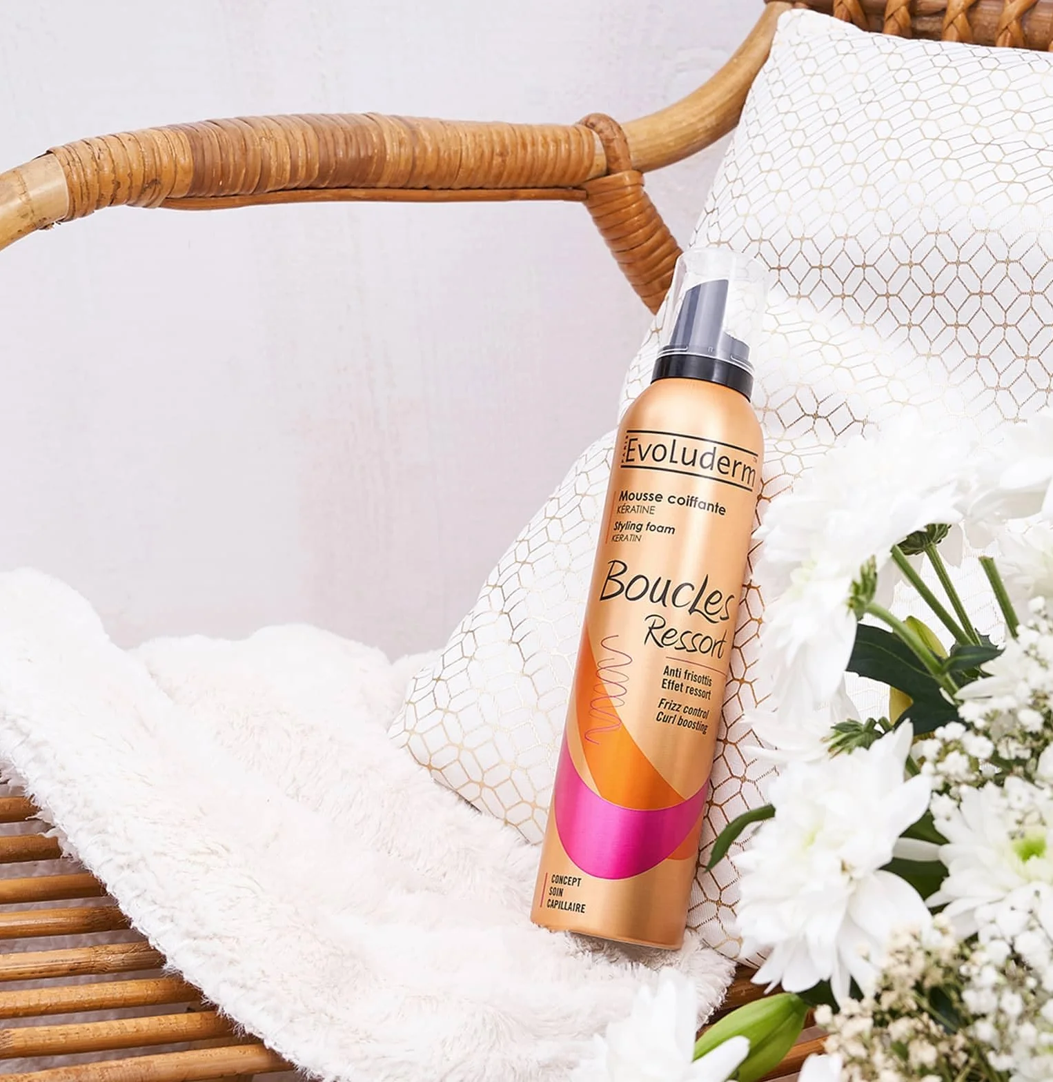 EVOLUDERM - Boucles Ressort - Mousse Coiffante Kératine - 250 ml - 90% d'Origine Naturelle - Fabrication Française - Lot de 3 x 250 ml