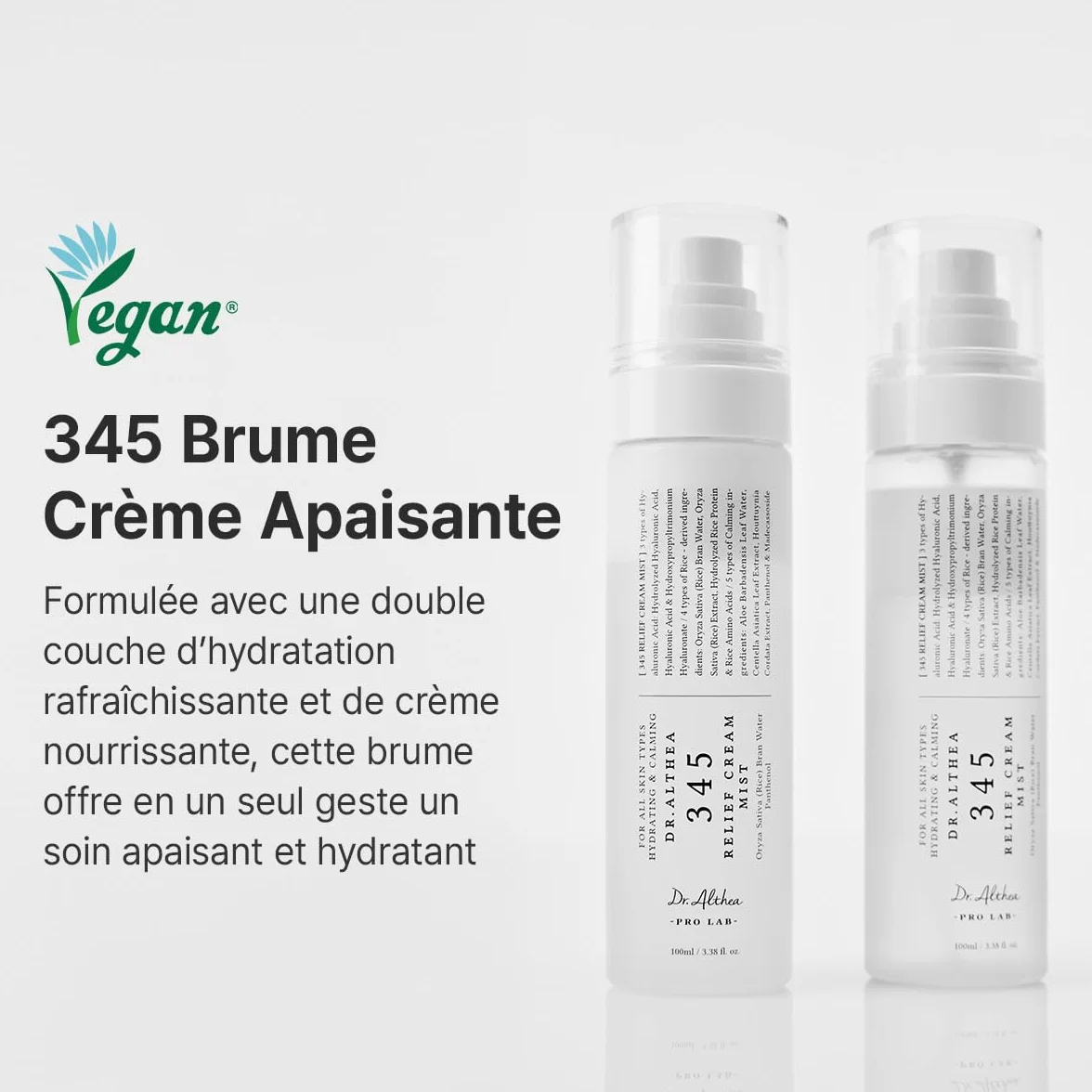 Dr.Althea 345 Relief Cream Mist | Brume Visage Hydratante à l’Extrait de Riz | Soin Apaisant pour Peaux Sensibles | Cosmétique Coréenne Vegan, 100ml