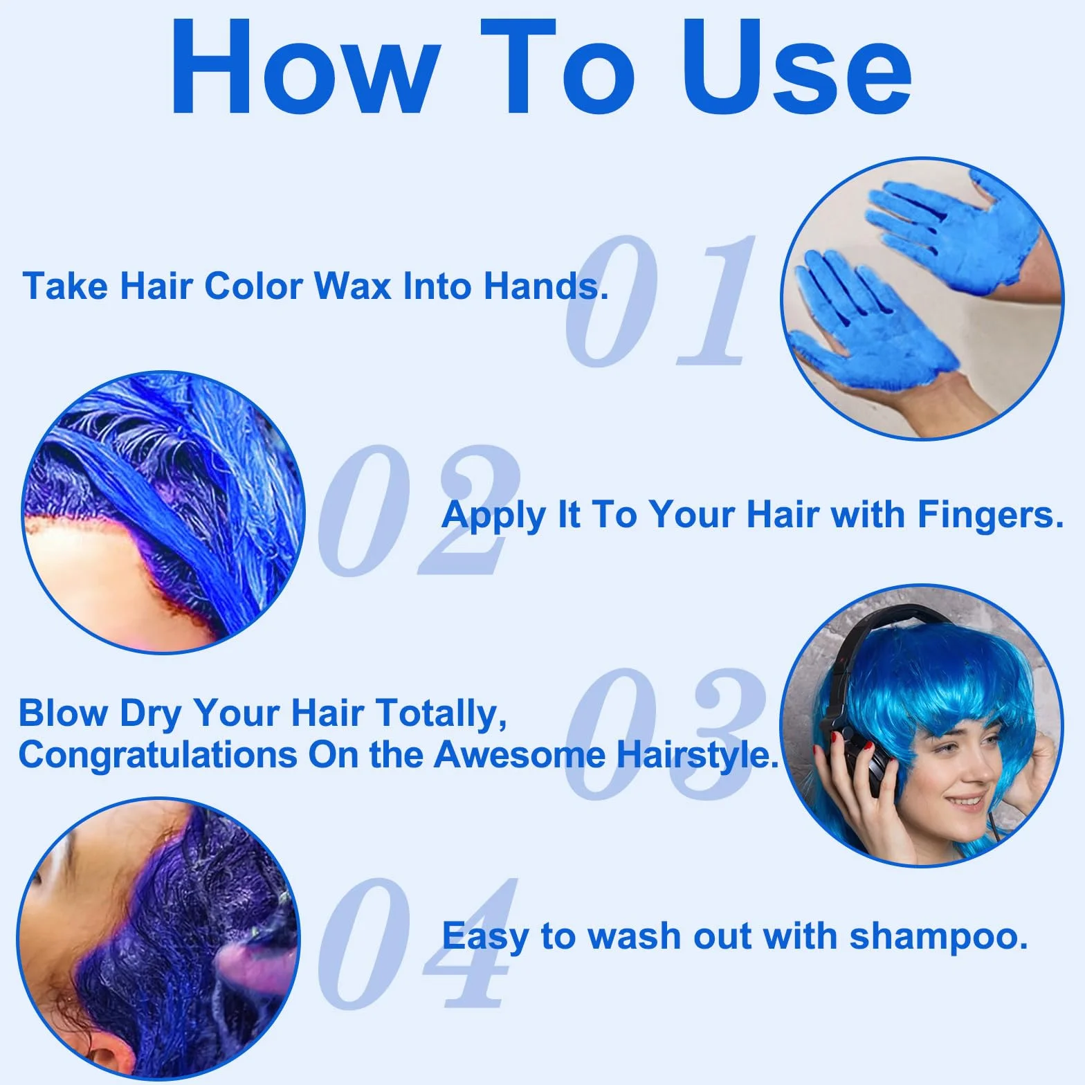 Cire Colorante Cheveux Temporaire Bleu pour Fêtes Halloween Cosplay